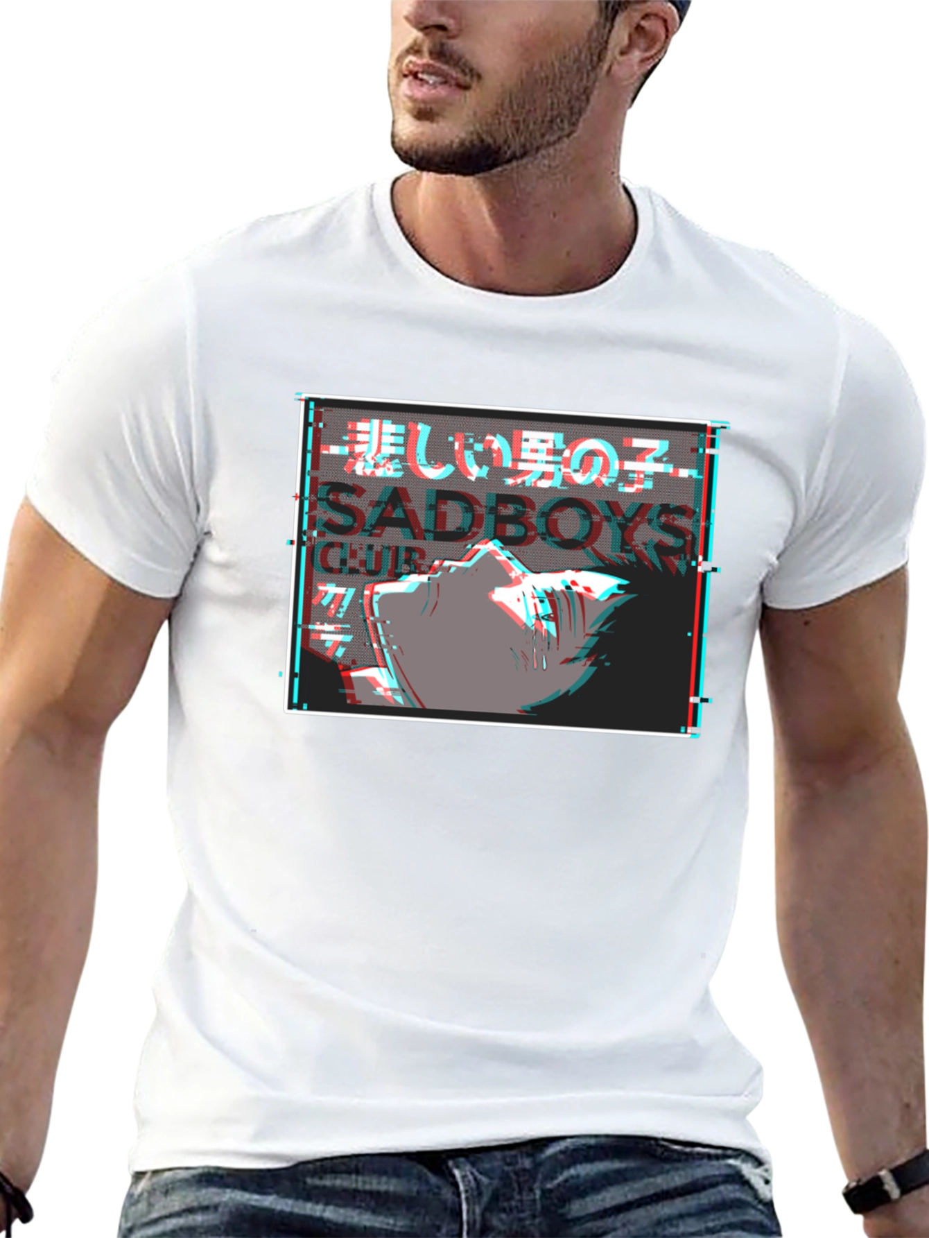 Sadboys Club Graphic Tee - Glitch Anime Design