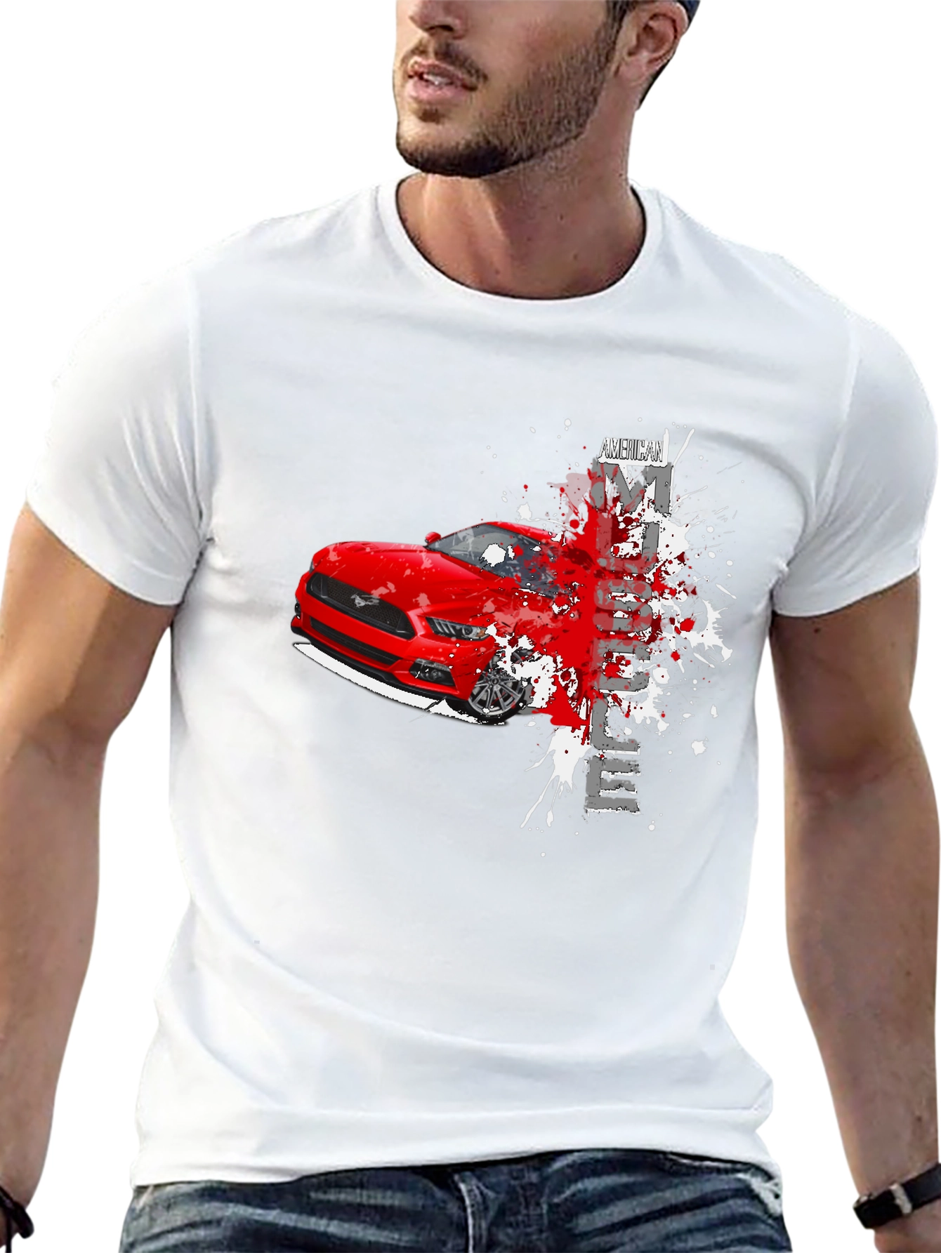 Mustang Graphic Tee - Mens Black Cotton T-Shirt