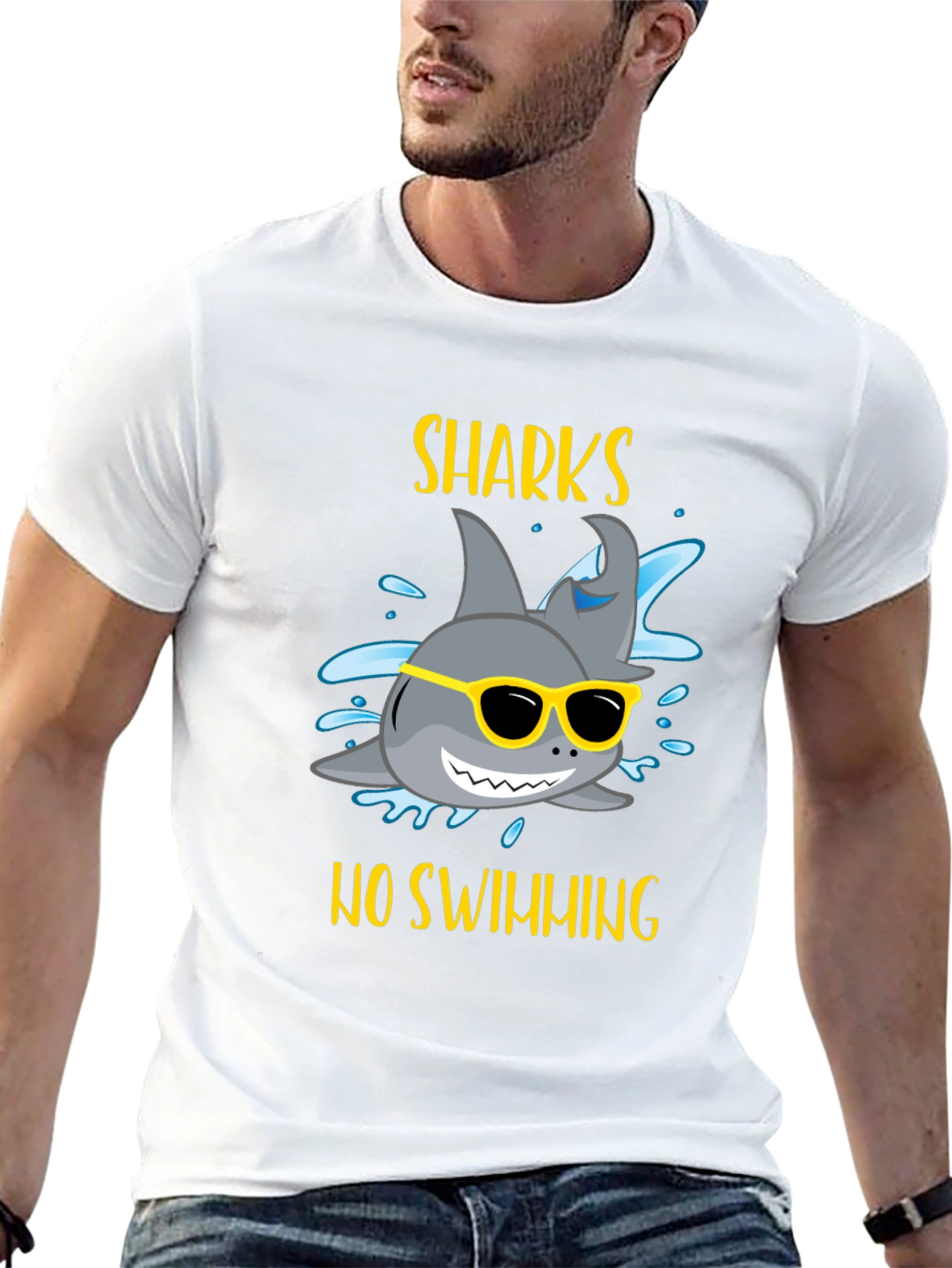 Funny Sharks No Swimming Graphic Tee
