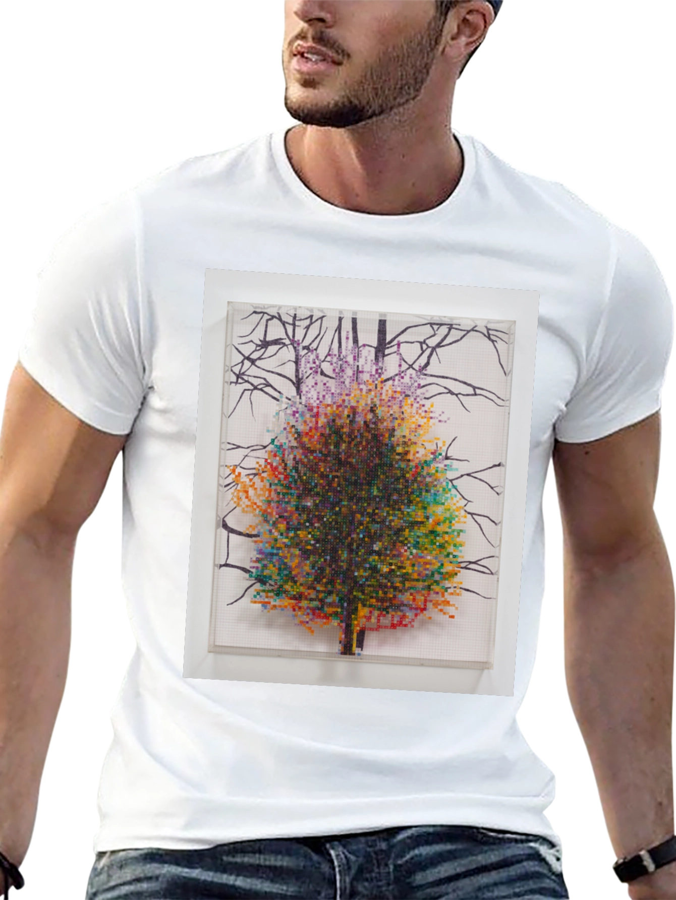 Pixel Tree Art Black T-Shirt Nature Design Tee
