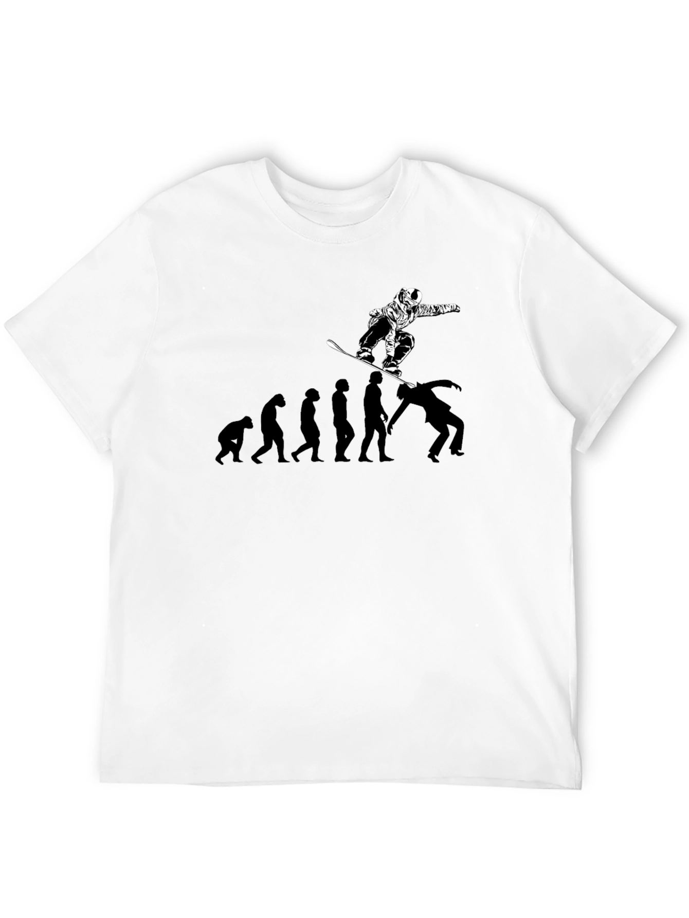 Snowboard Evolution T-Shirt: Black Crew Neck Graphic Tee