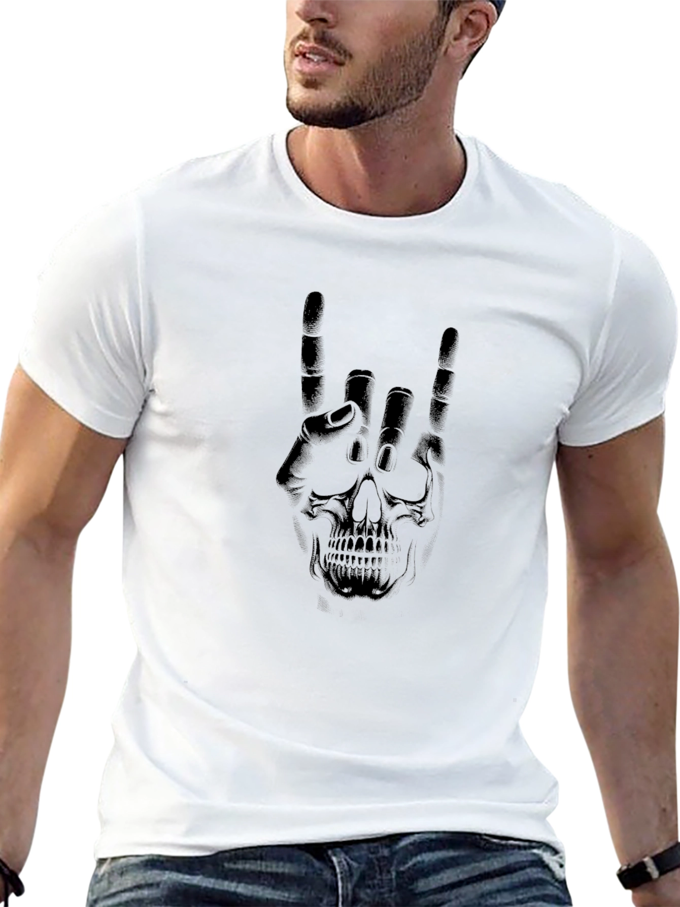 Rock On Skull Graphic Black T-Shirt