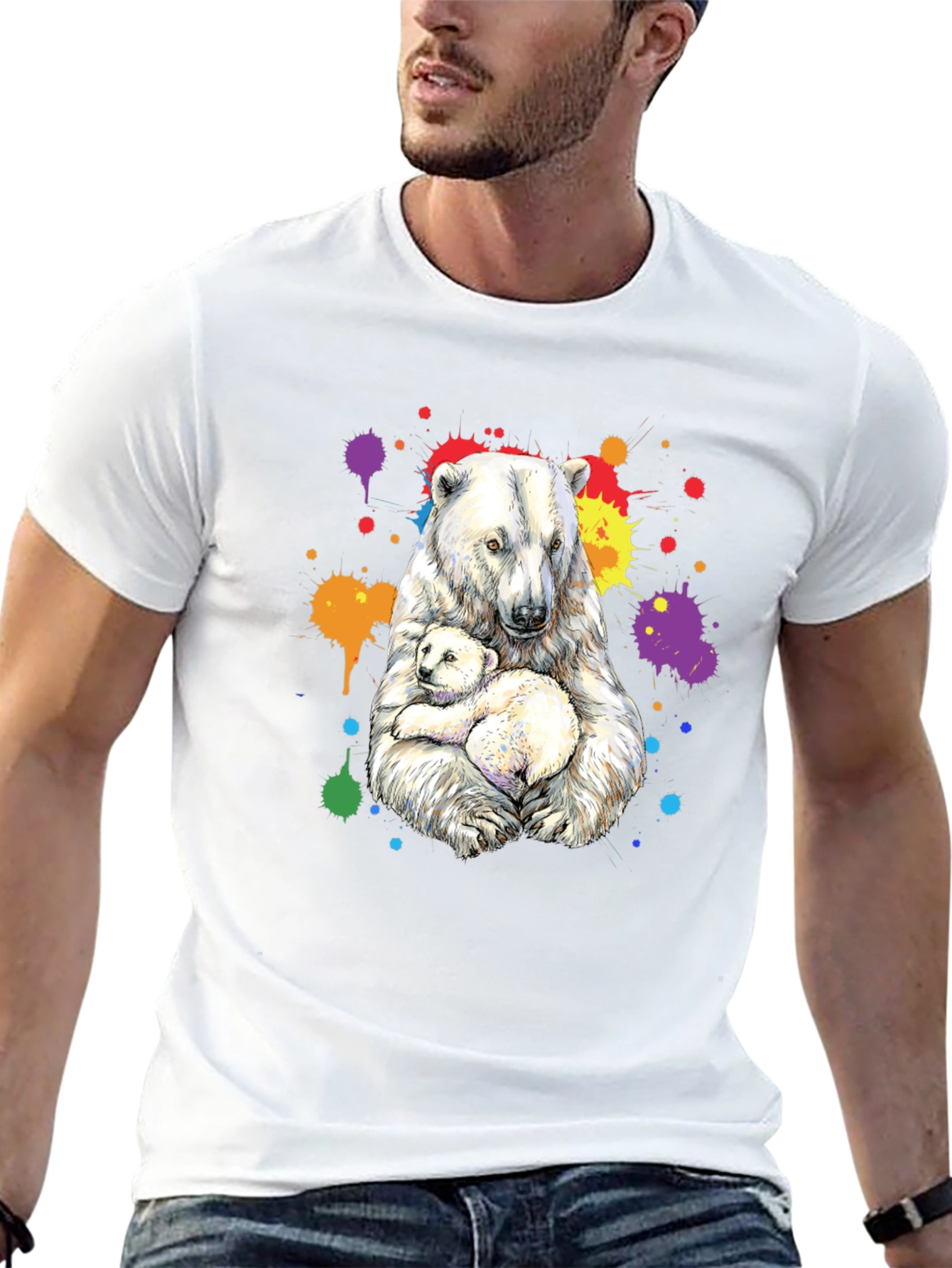 Polar Bear Family Graphic Tee - Black Cotton Blend
