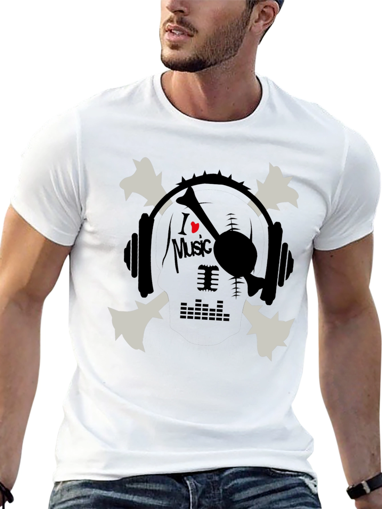 I Heart Music Skull & Headphones Graphic T-Shirt