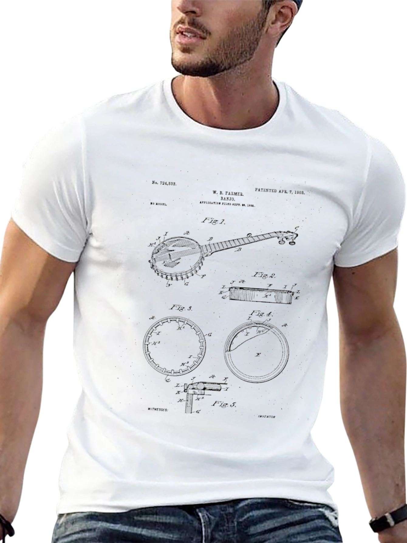 Banjo Patent Print Black T-Shirt