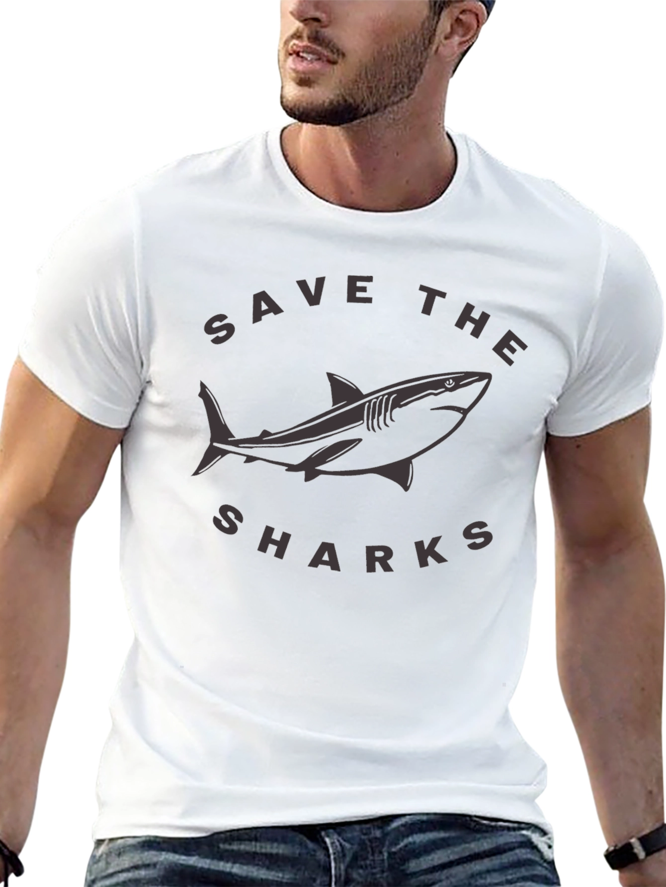 Save the Sharks Graphic Tee - Black Cotton T-Shirt
