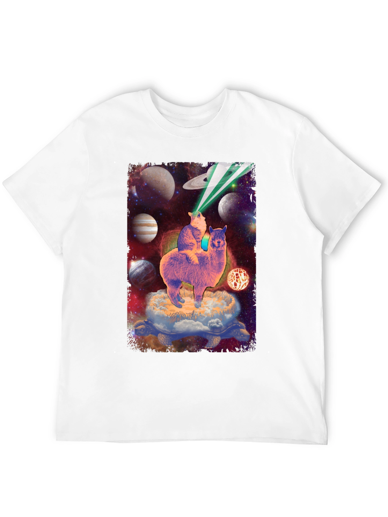 Cat Riding Llama Galaxy T-Shirt
