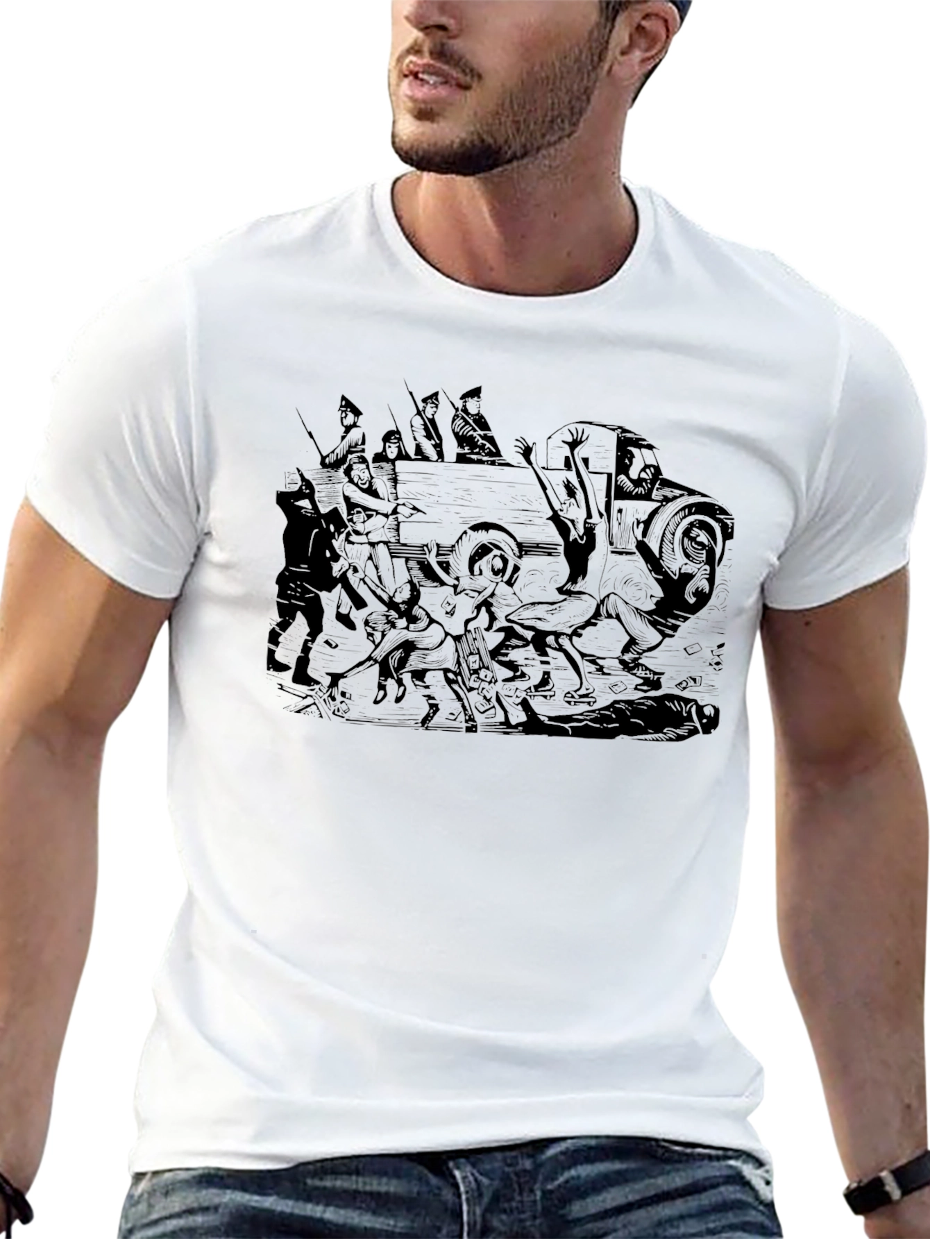 Chariot Race Graphic Tee - Black Cotton T-Shirt