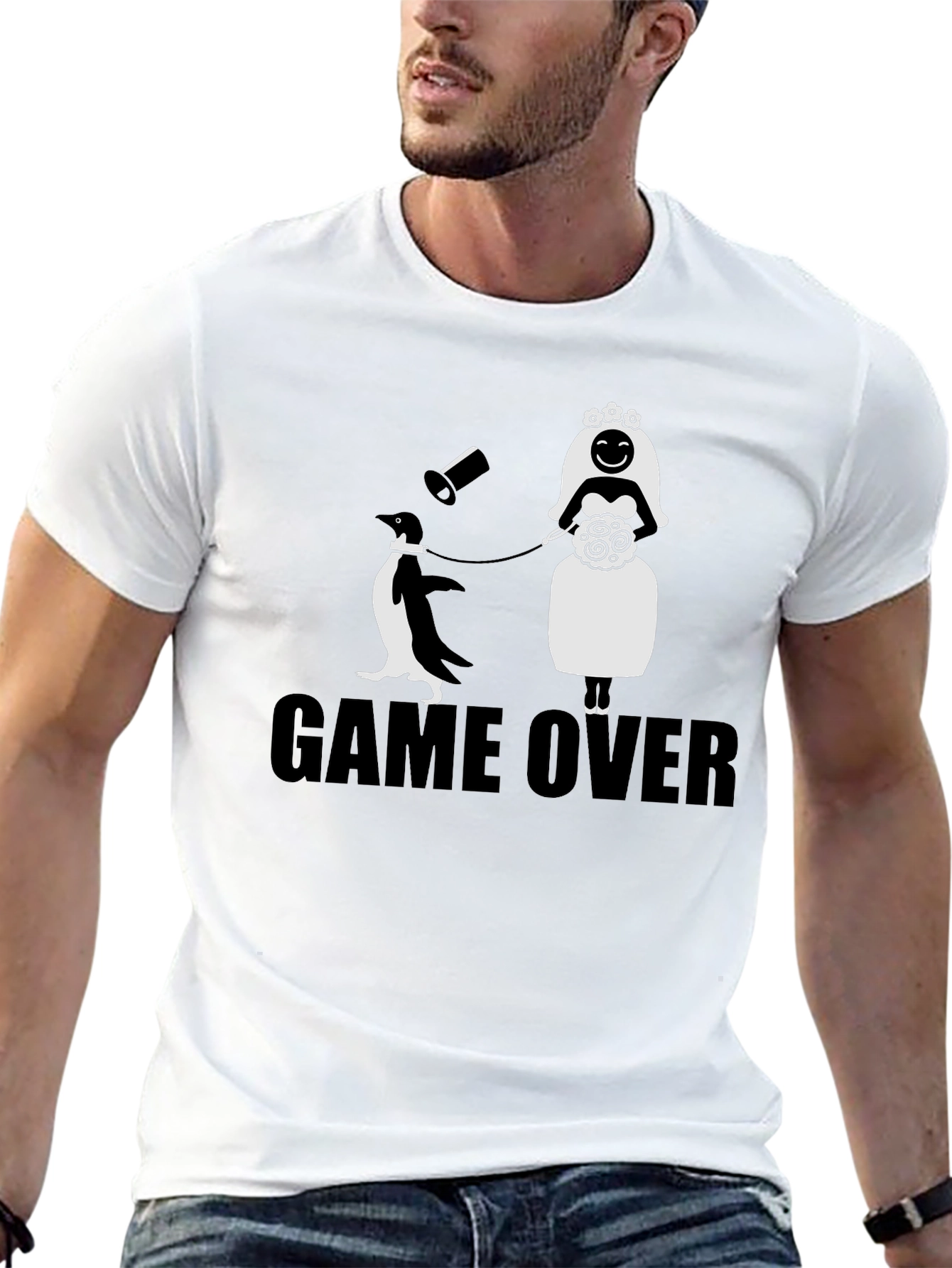 Game Over Groom Penguin Wedding T-Shirt