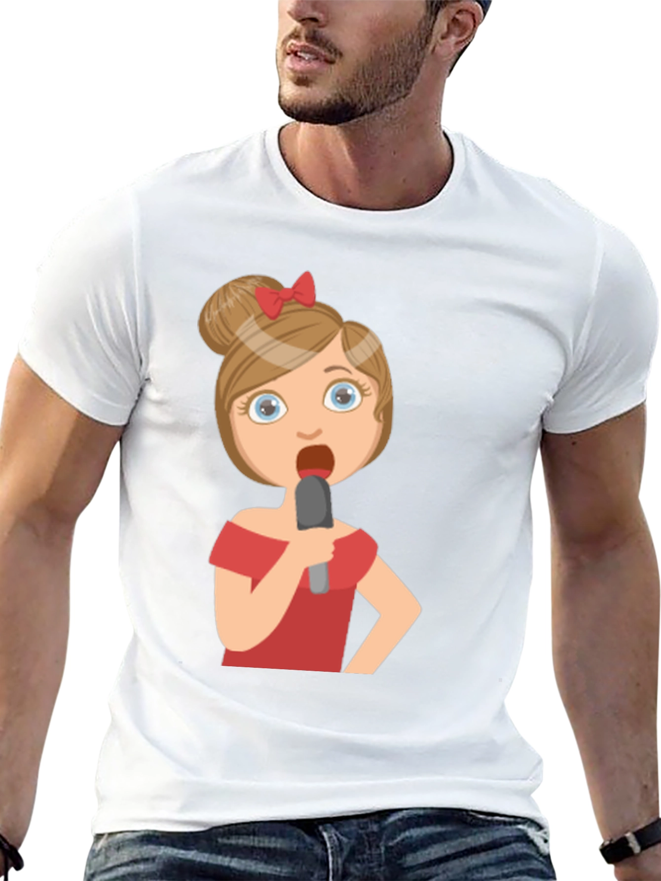 Singing Girl Graphic Tee - Black Cotton Blend