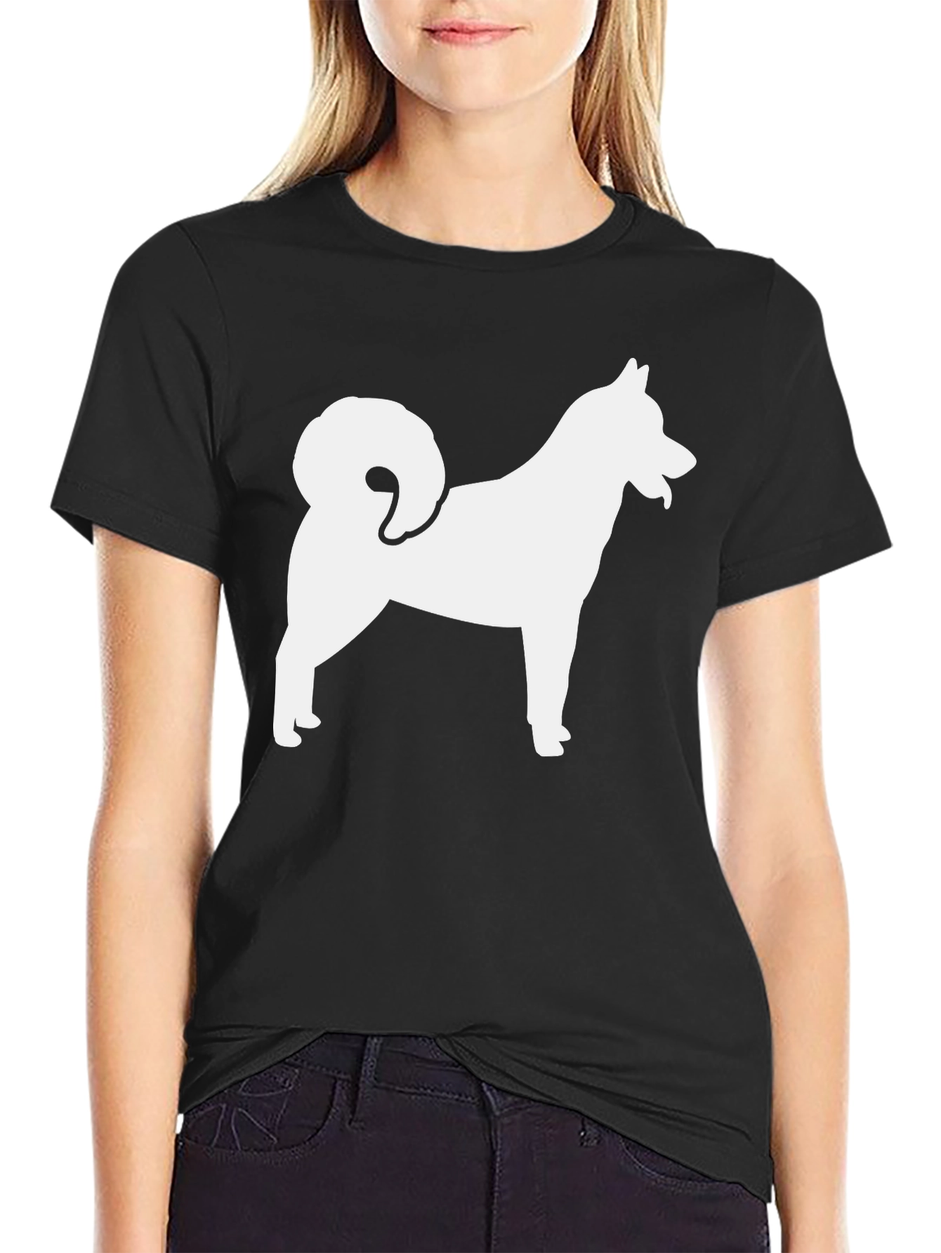 Dog Silhouette Graphic Tee - Black Cotton T-Shirt