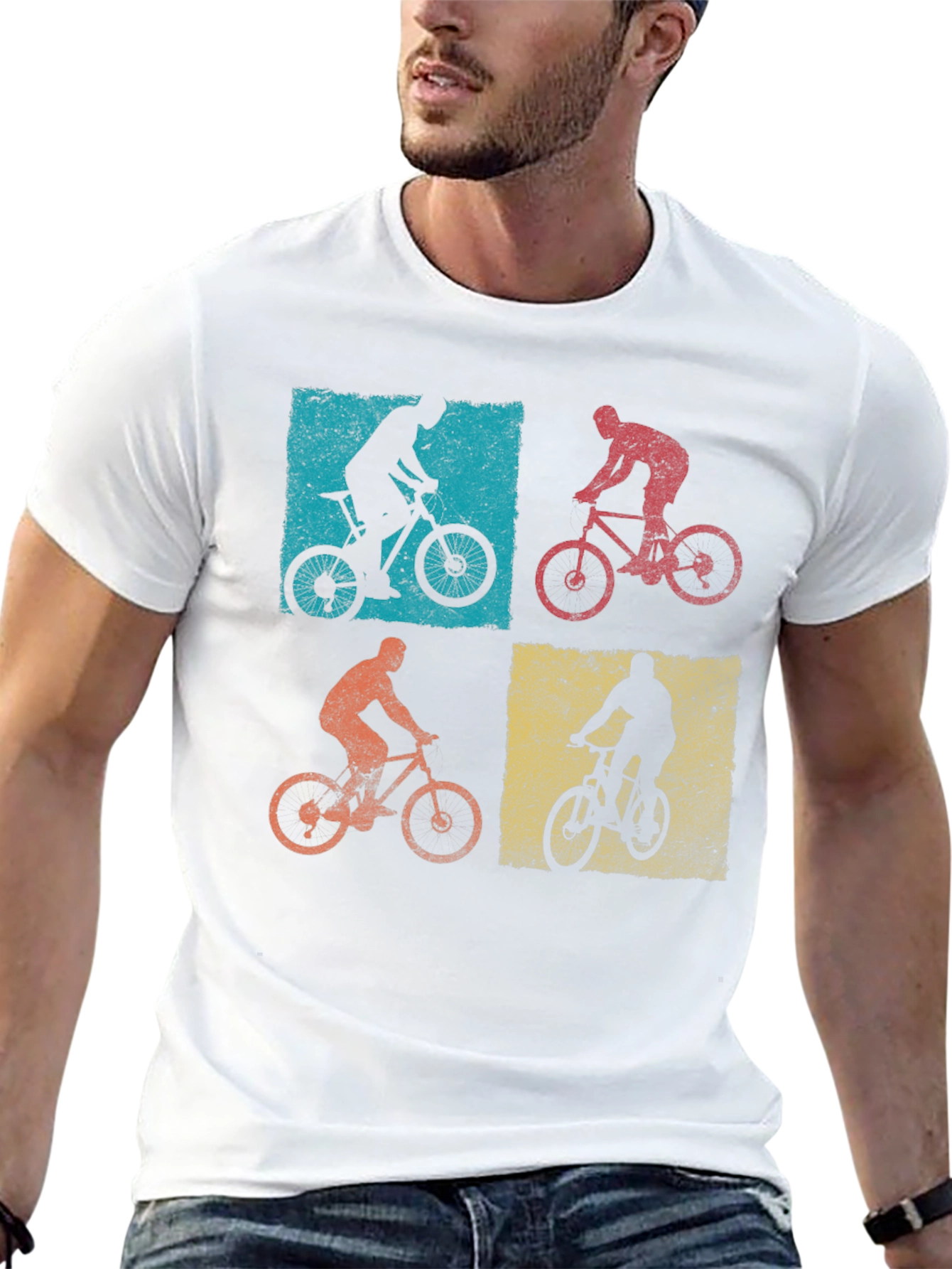 Retro Mountain Biking T-Shirt - Four Panel Design