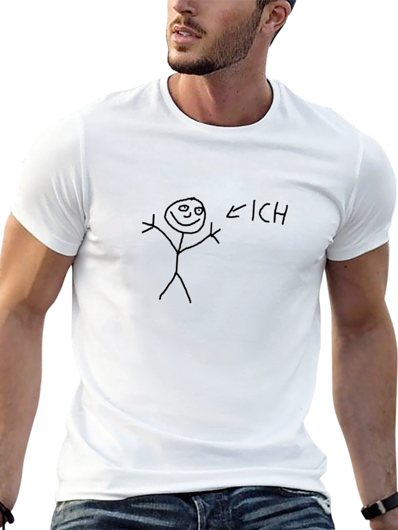 Humorous ICH Stick Figure Black T-Shirt