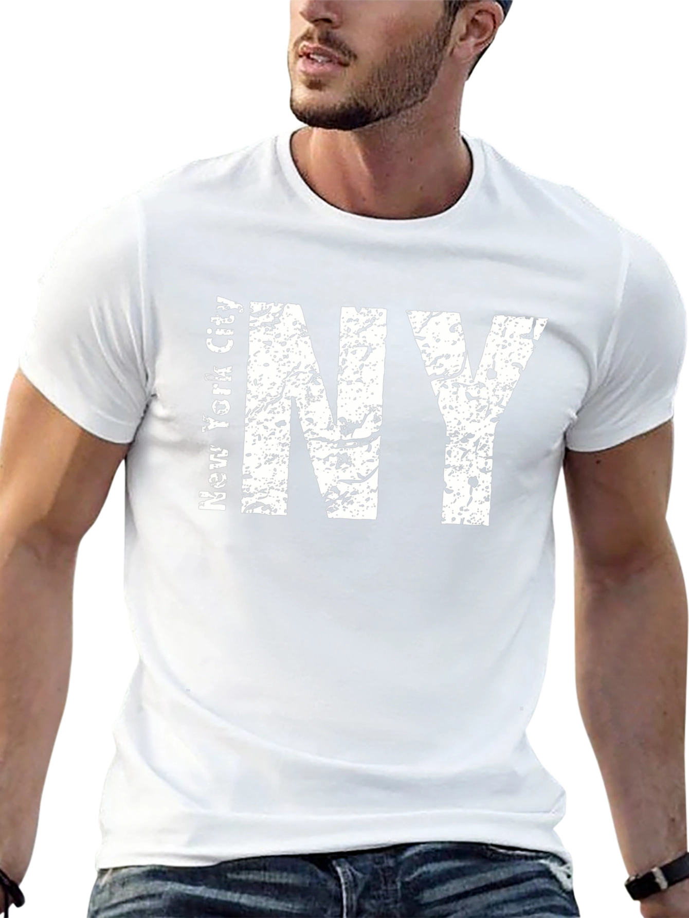 Distressed NY Text Graphic Black T-Shirt