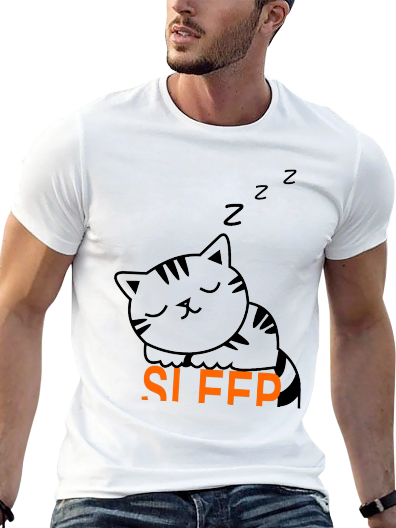 Cute Sleeping Cat Graphic Tee - Black