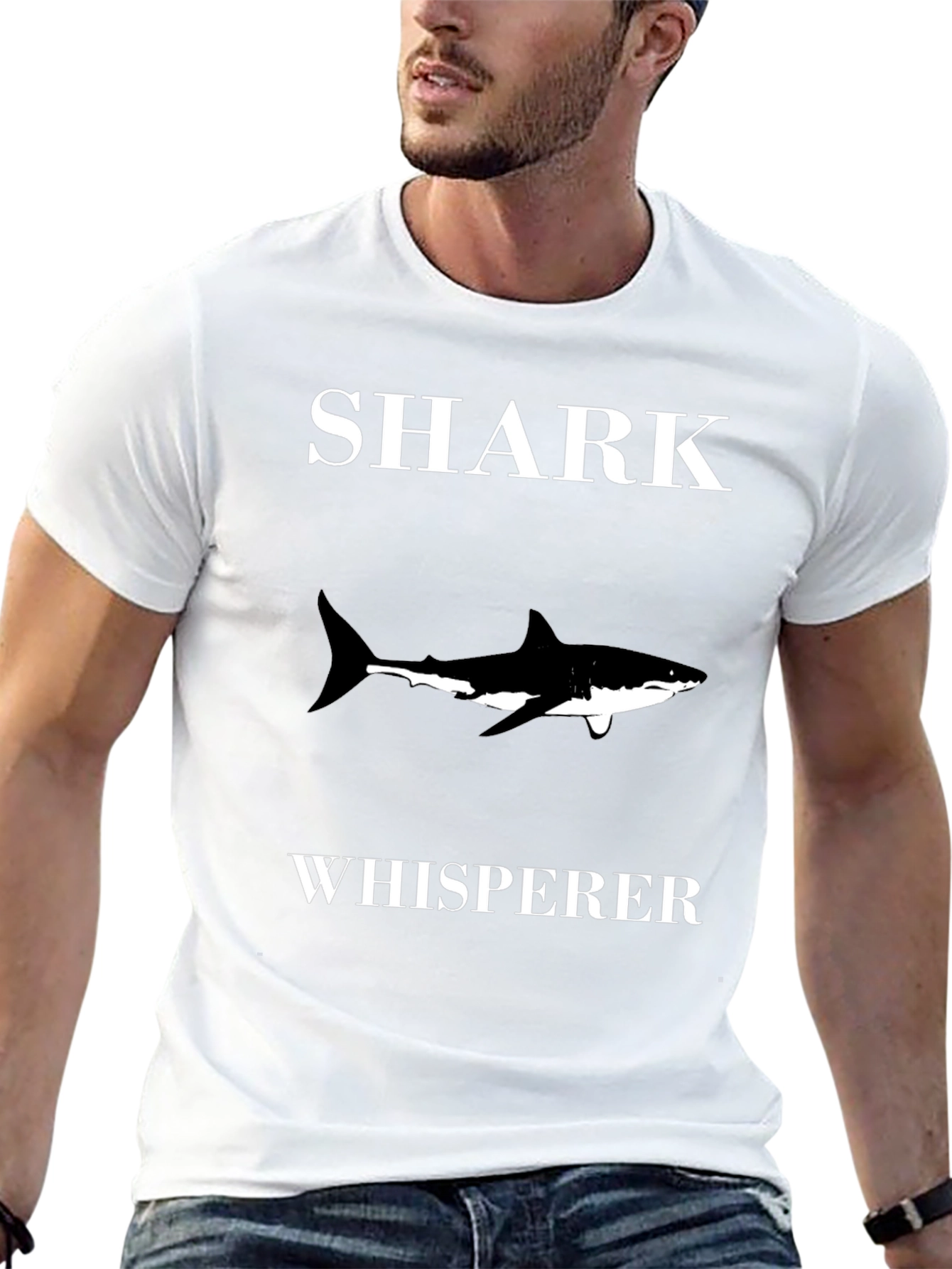 Shark Whisperer Black Cotton Graphic T-Shirt