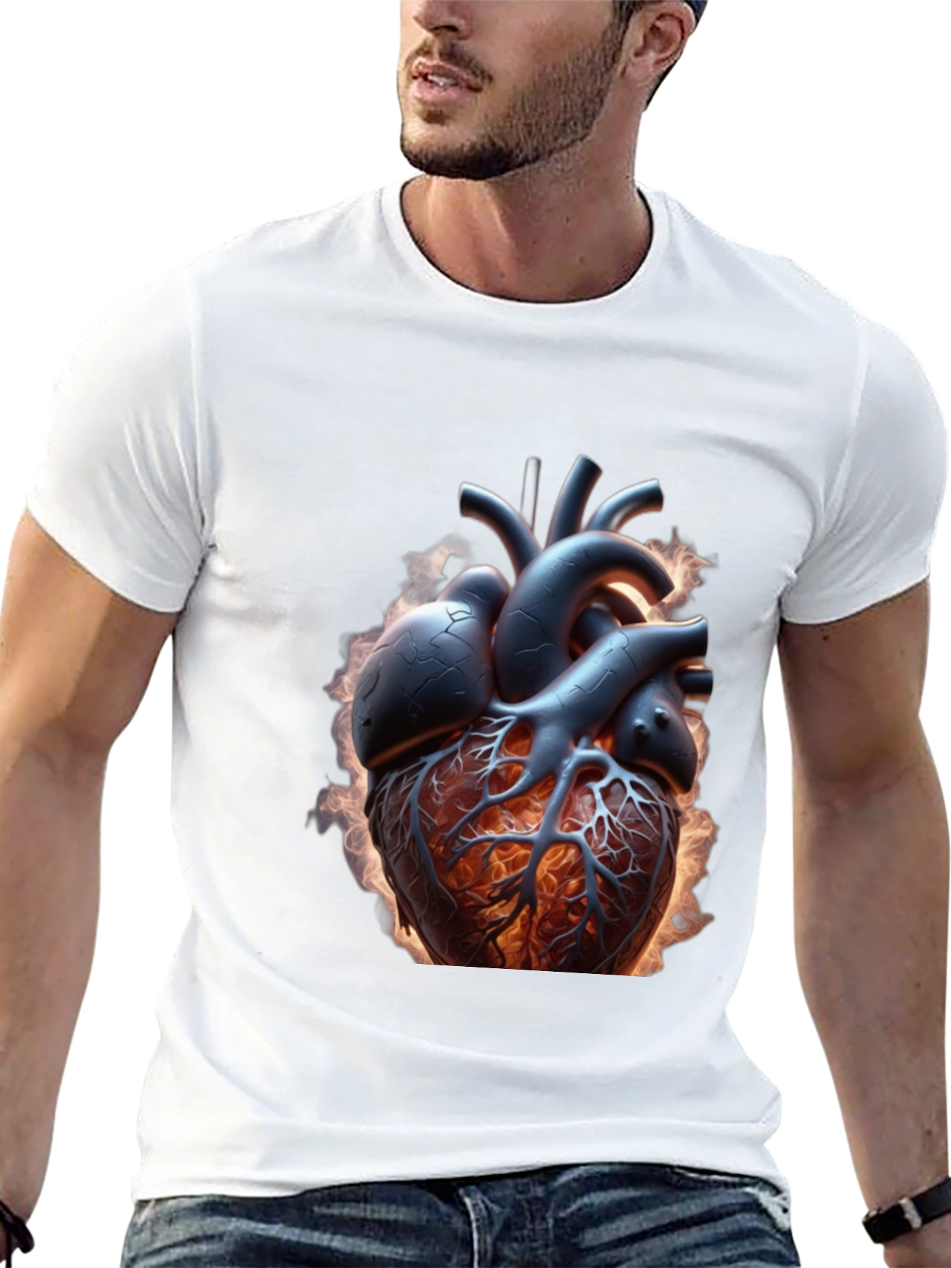 Fiery Heart Graphic Tee - Bold Anatomical Design