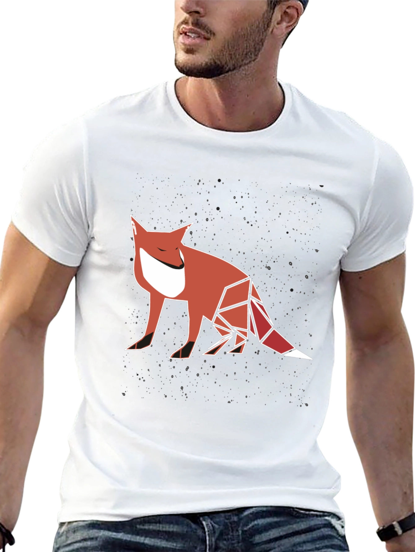 Geometric Fox Graphic Tee - Modern Mens T-Shirt