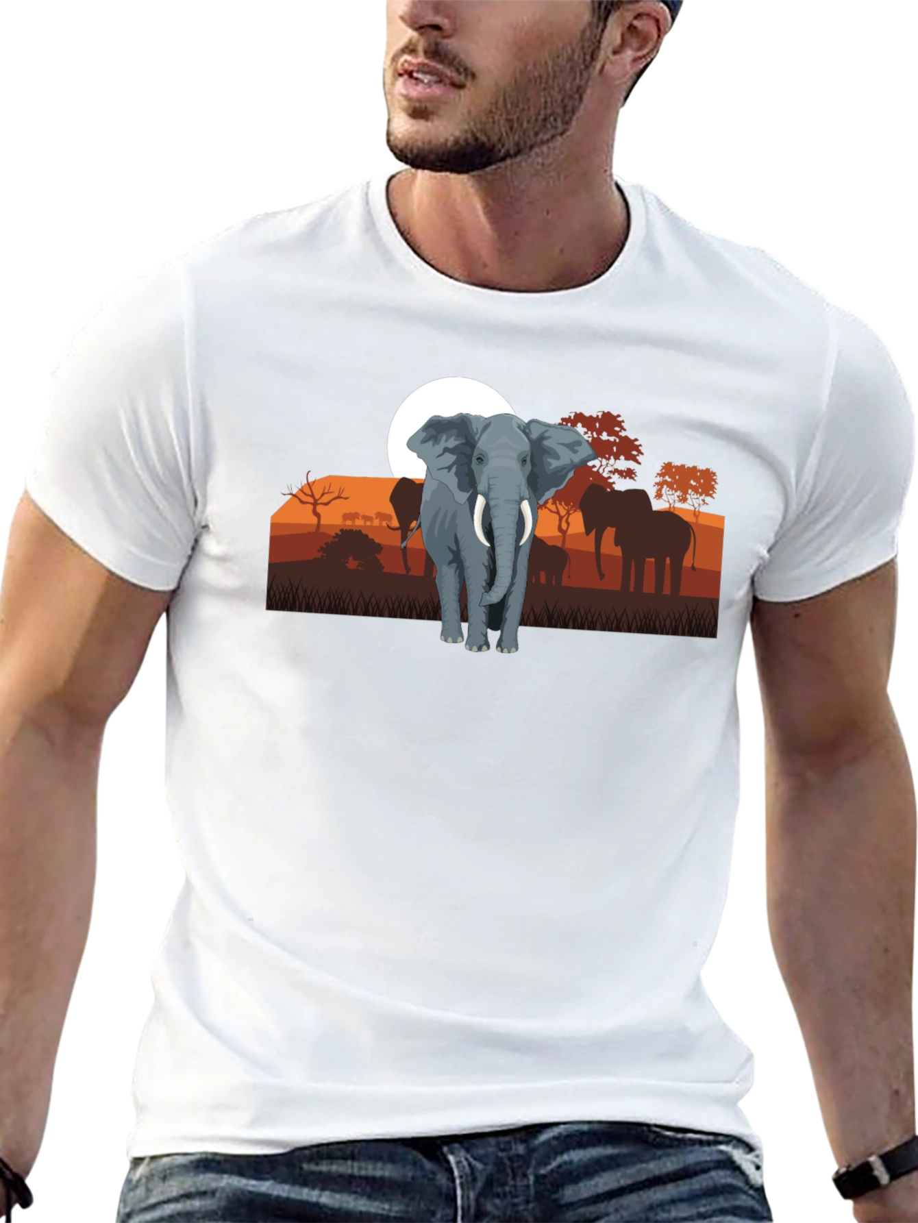 Elephant Sunset Graphic Tee - Wildlife Shirt