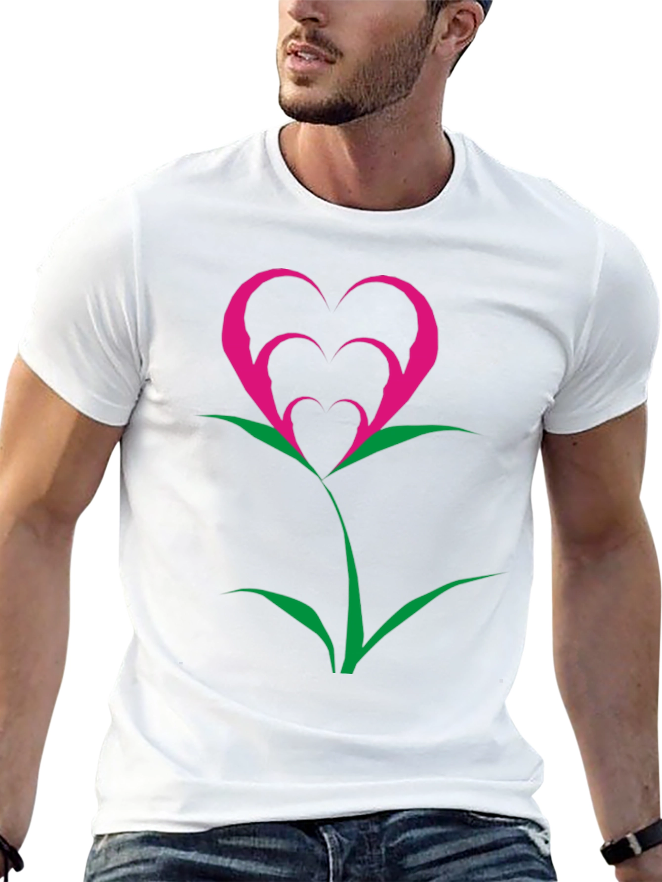 Heart Flower Graphic Tee - Black Cotton Blend