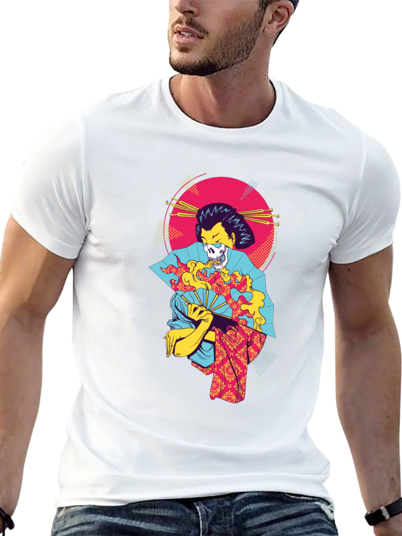 Geisha Skull Graphic Tee - Unique & Edgy Design