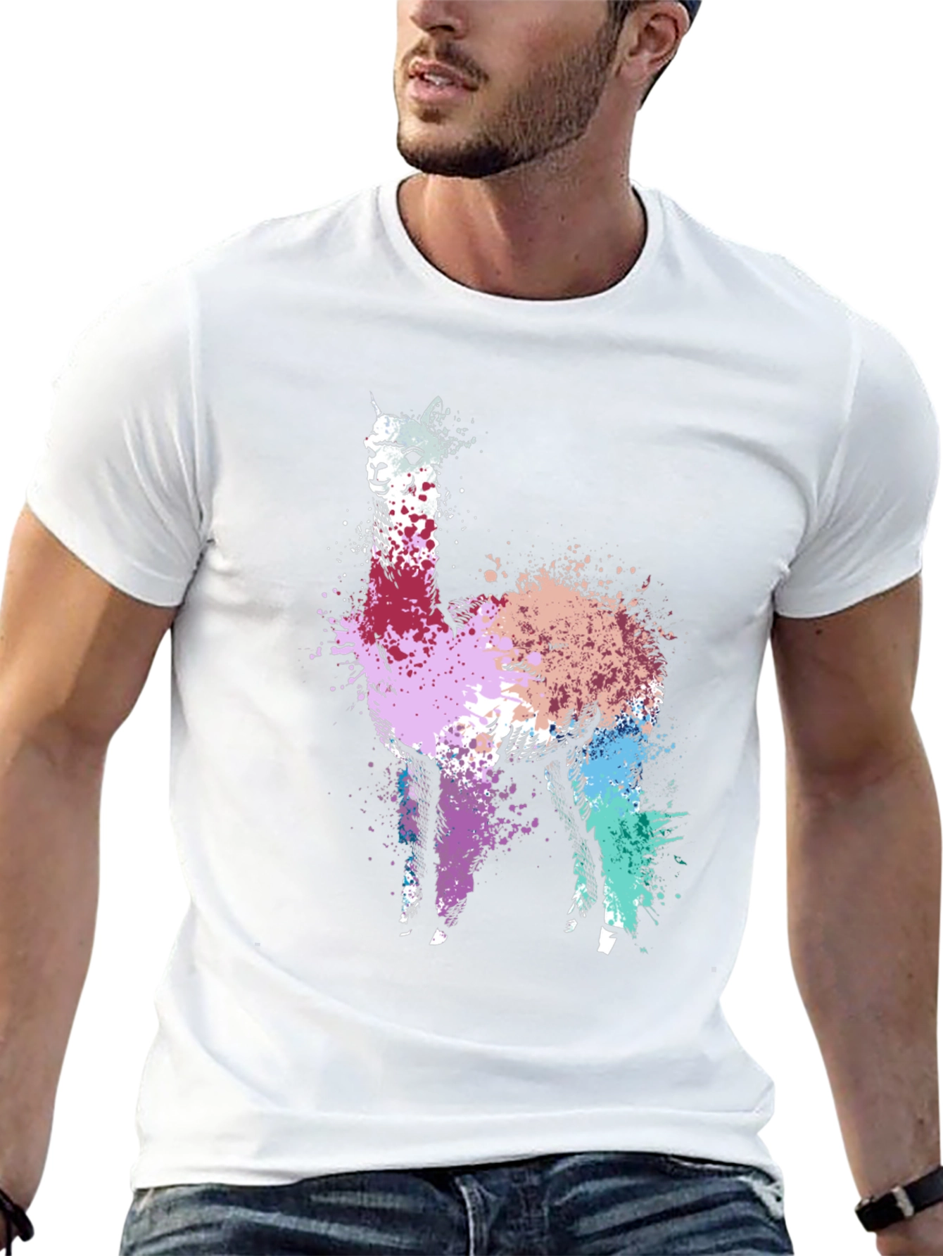 Abstract Llama Graphic Tee - Unique Splatter Art T-Shirt