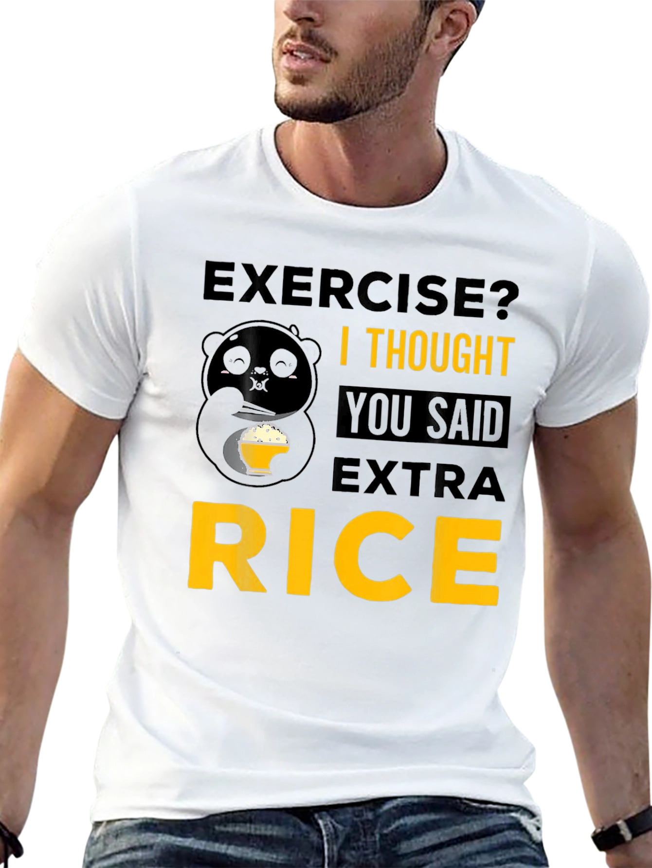 Exercise? Extra Rice Funny Panda T-Shirt