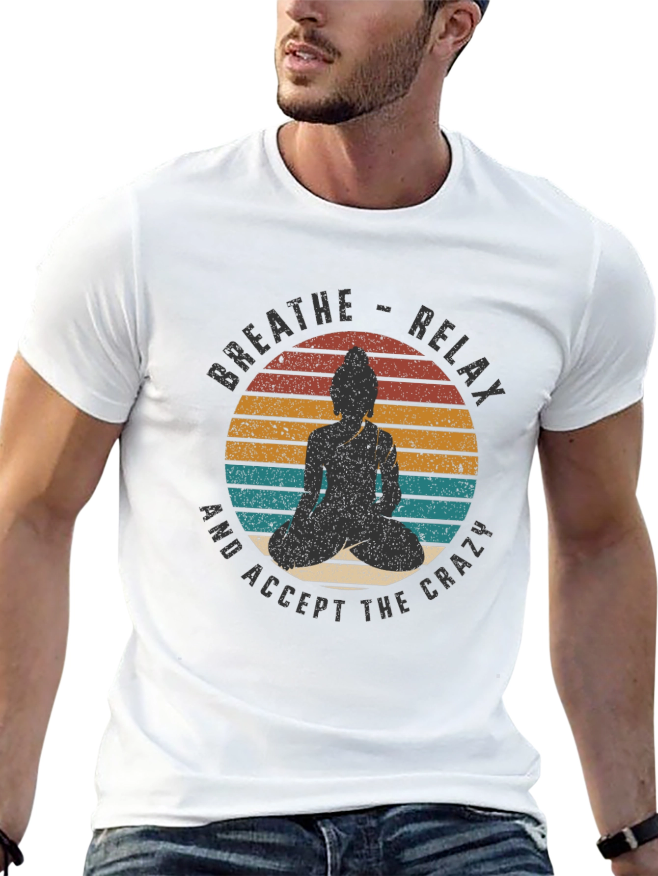 Breathe Relax Crazy Buddha Graphic T-Shirt