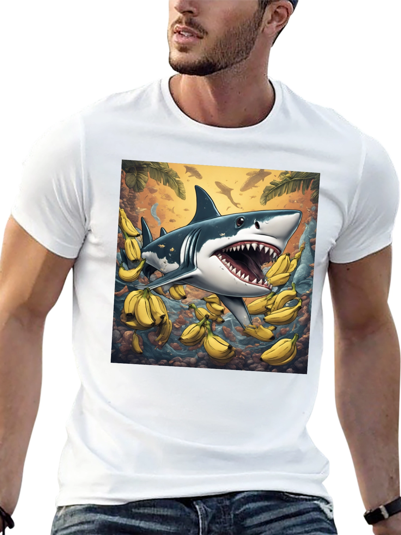 Banana Shark Graphic Tee - Mens Black T-Shirt