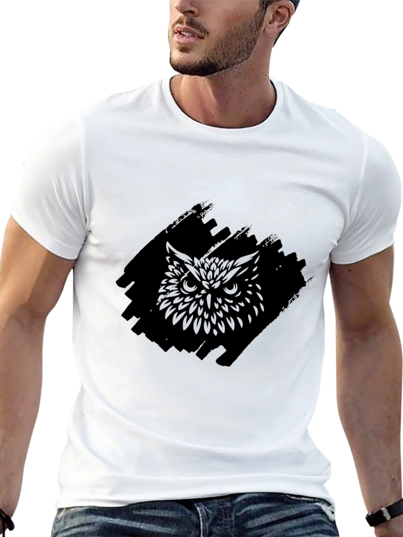 Mens Black Owl Graphic Tee - Stylish Comfort