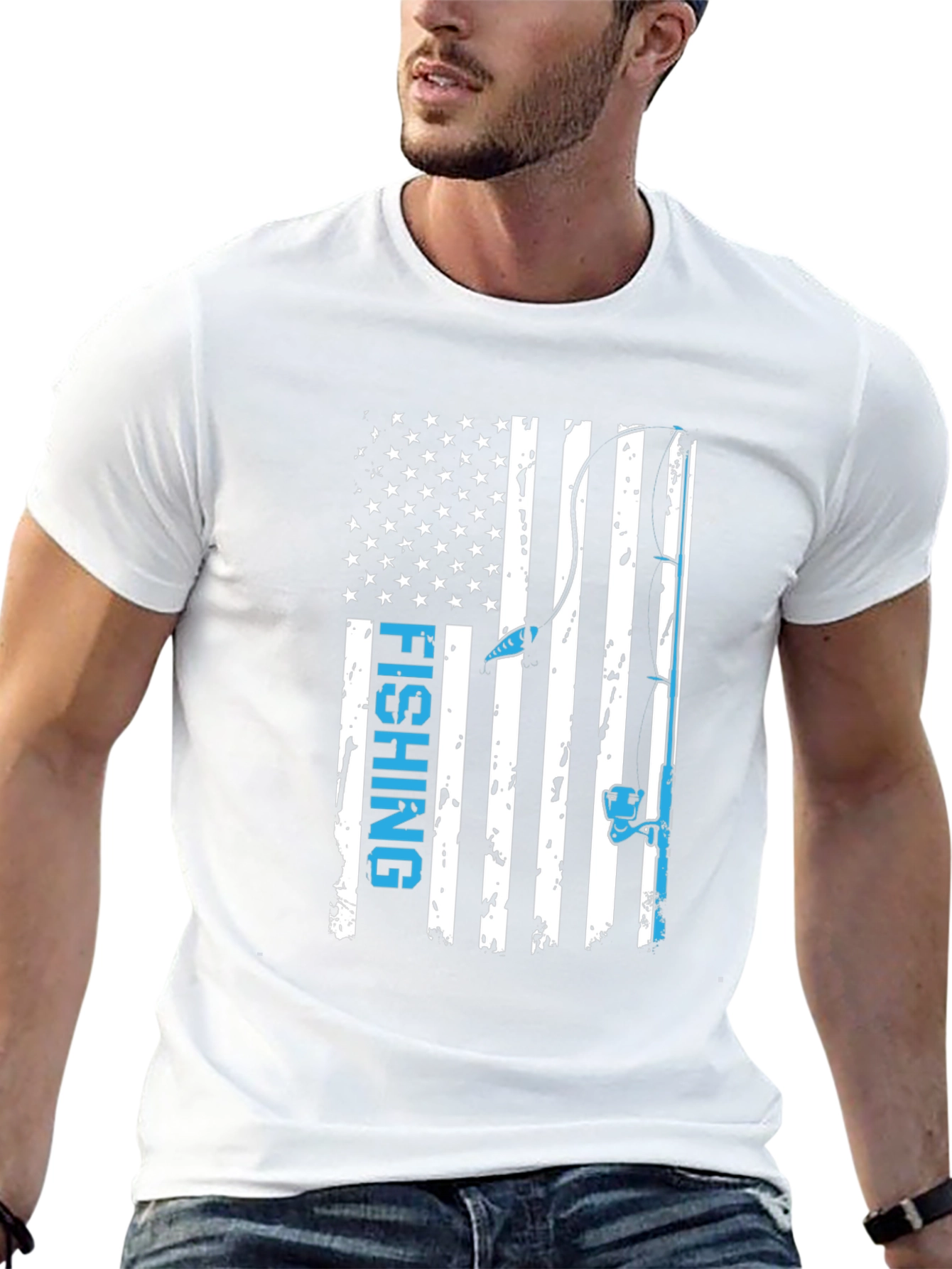 Fishing Flag Graphic Tee - Patriotic Angler Shirt