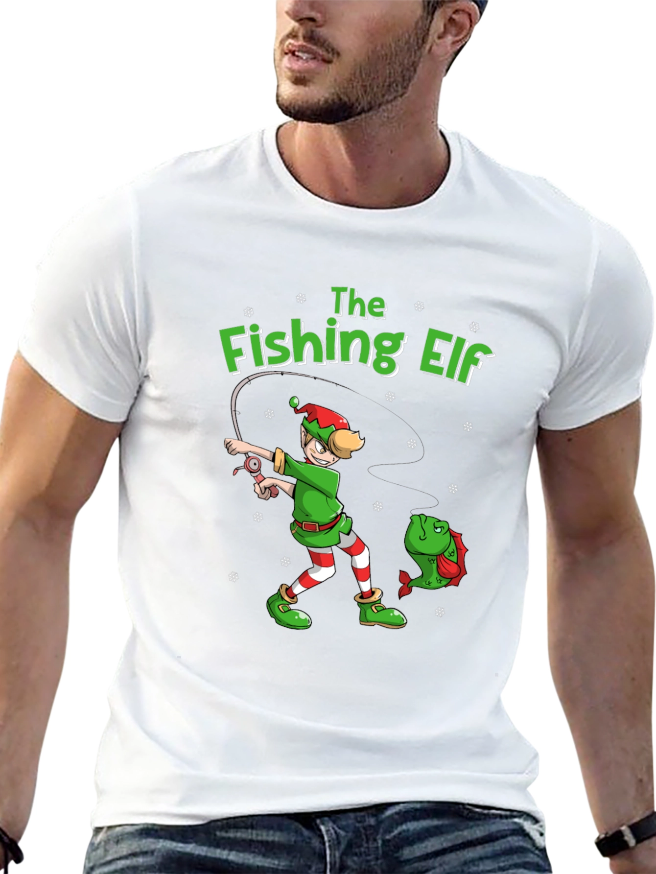 The Fishing Elf Christmas Holiday T-Shirt