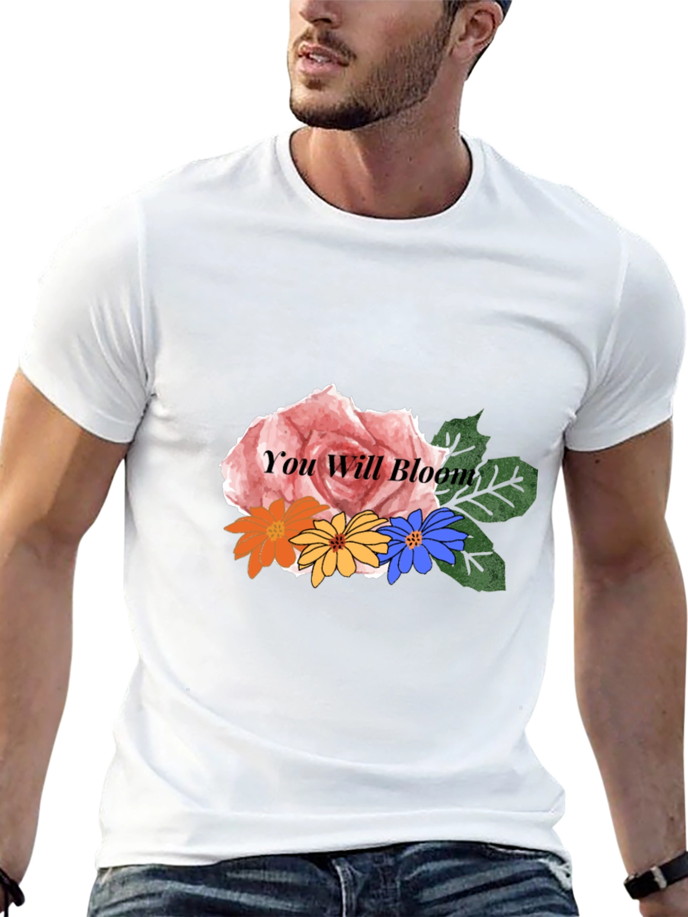 Floral You Will Bloom Graphic Black T-Shirt