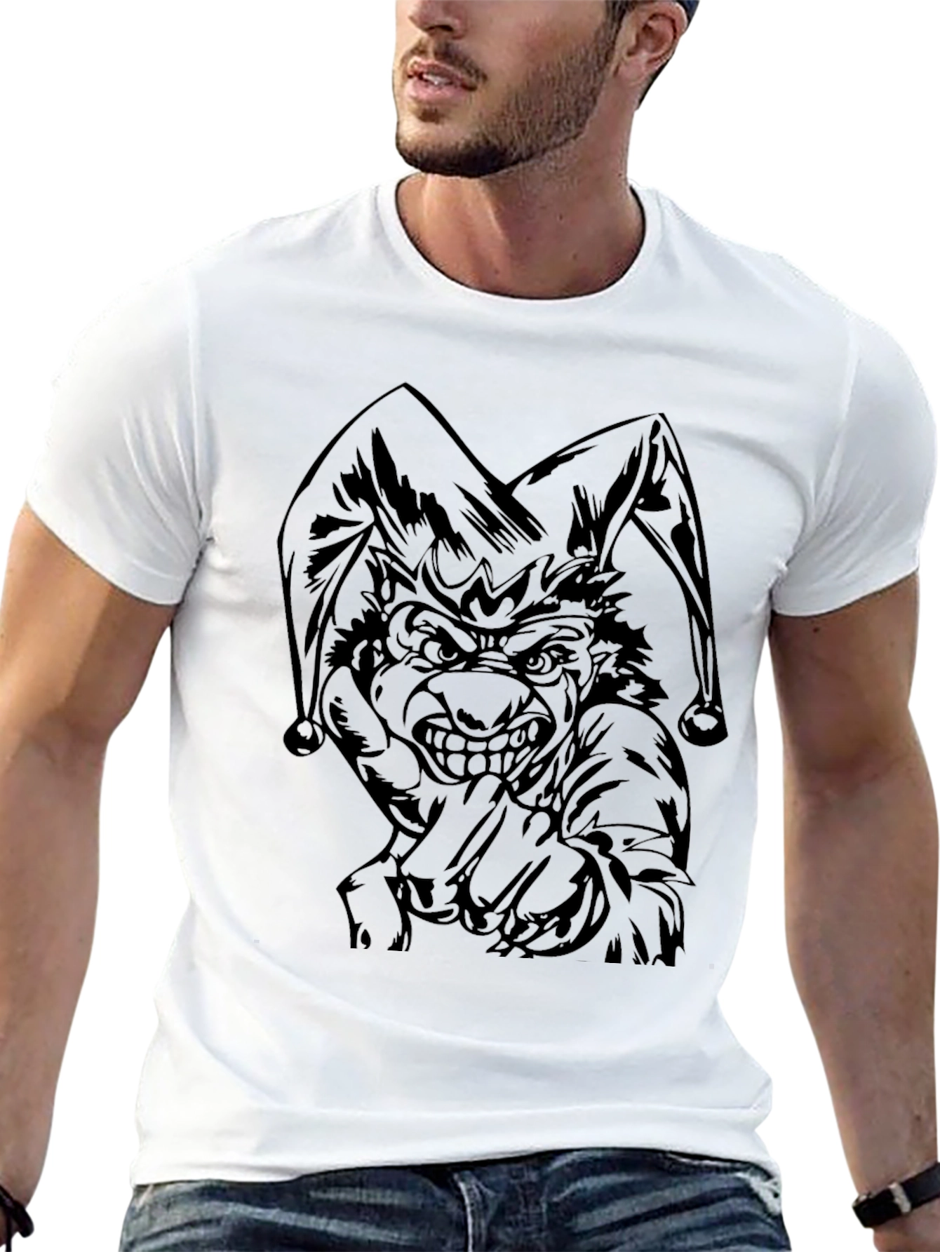 Mens Black Graphic Tee - Evil Jester Design
