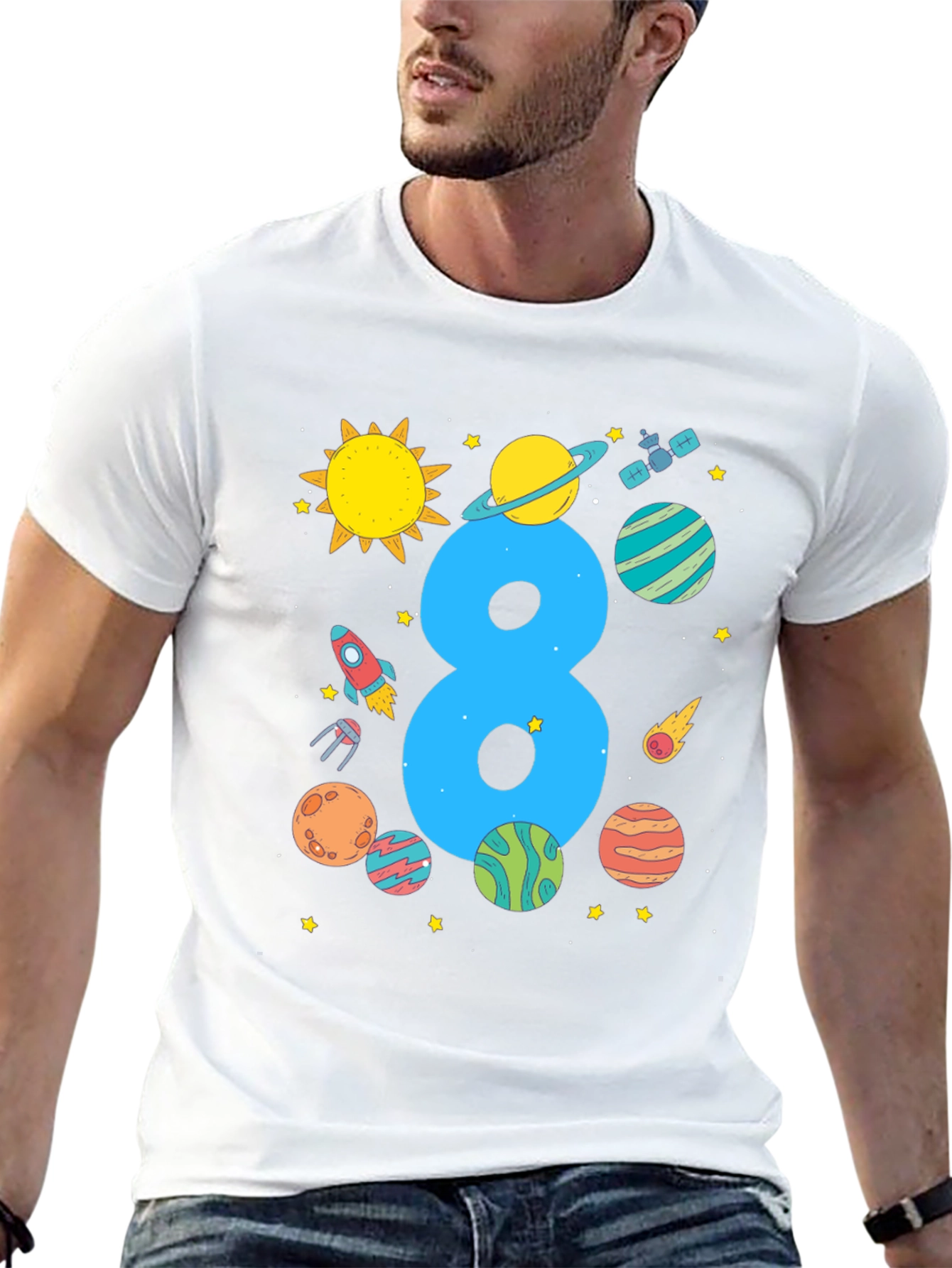 Kids 8th Birthday Space T-Shirt