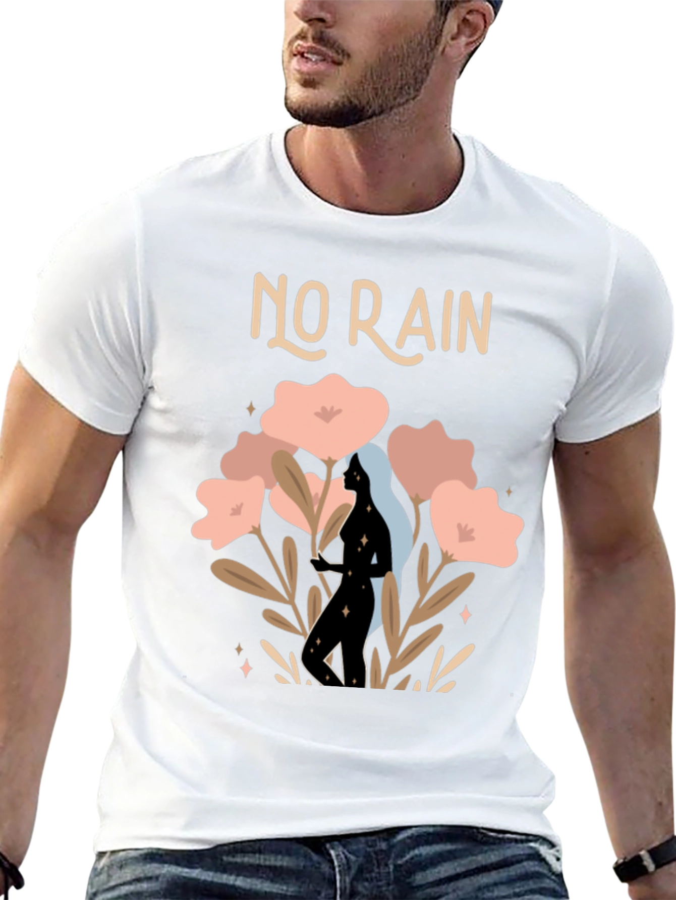 Stylish No Rain Graphic Print Black T-Shirt