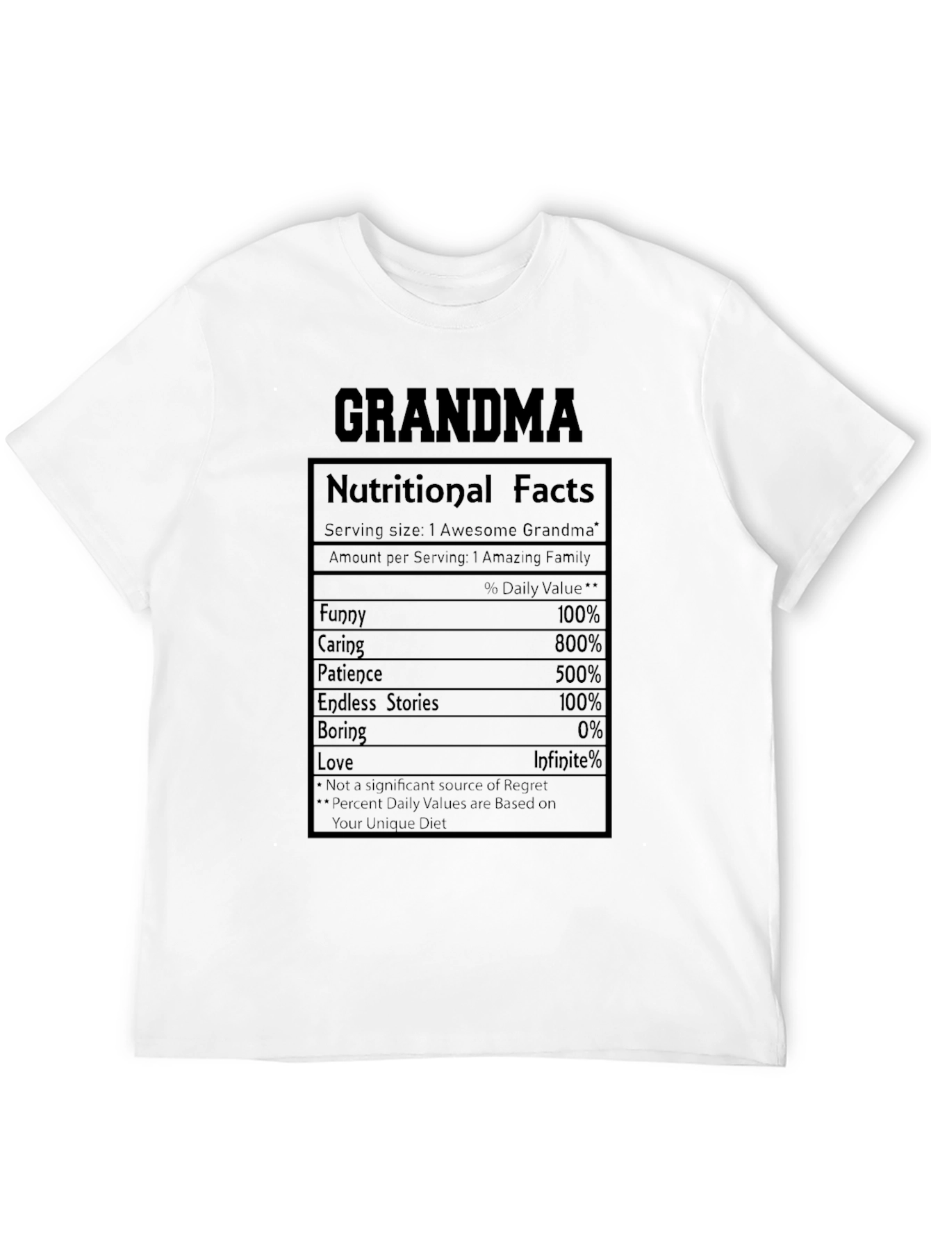 Grandma Nutritional Facts Black T-Shirt