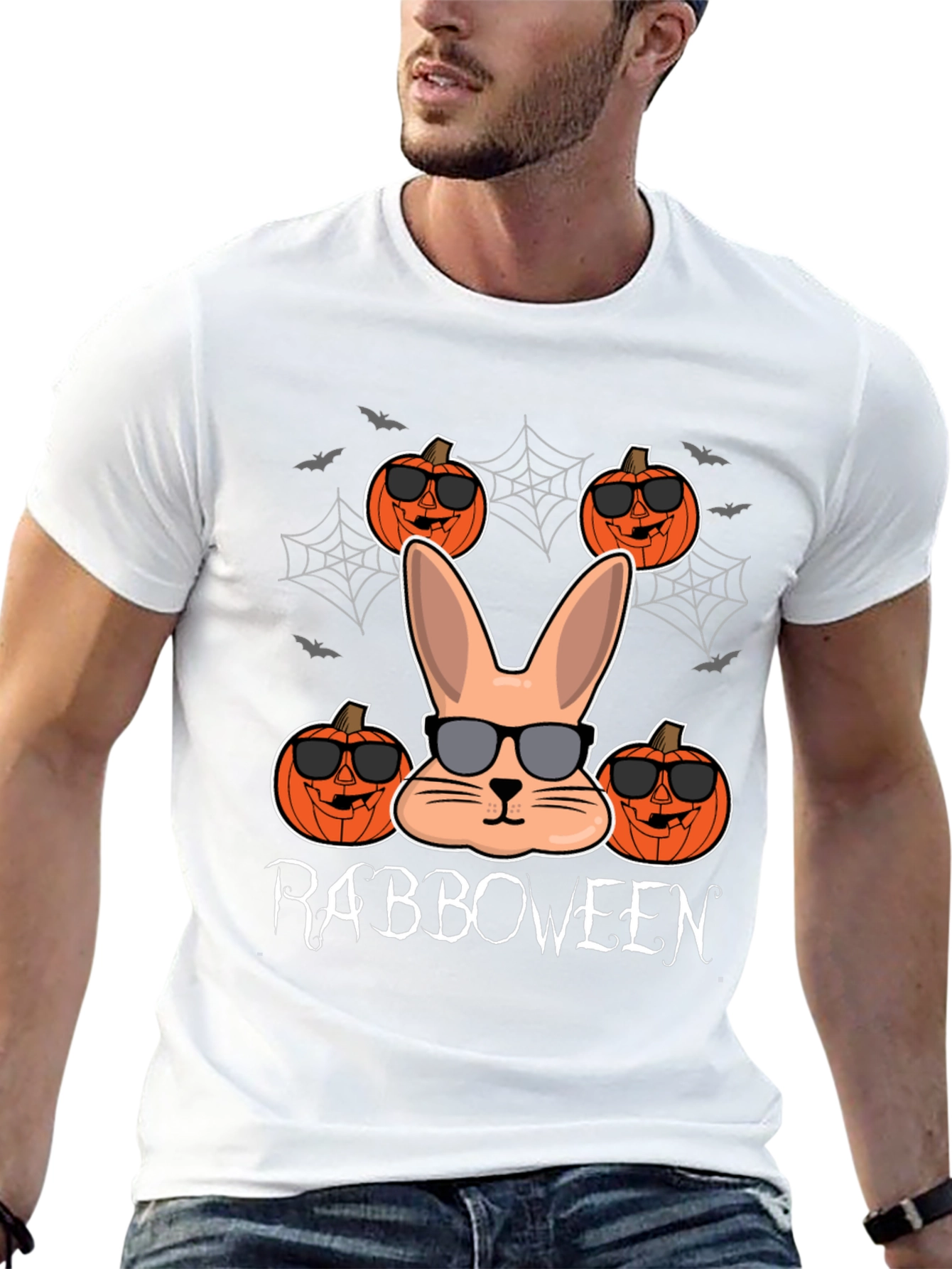 Rabboween Black T-Shirt | Halloween Rabbit Pumpkin Design