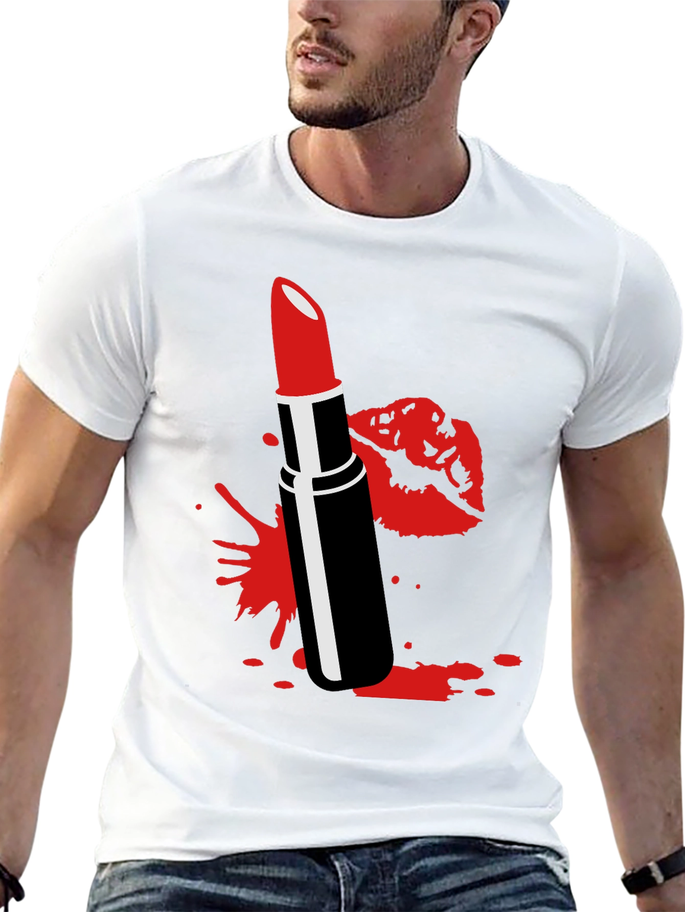 Red Lipstick Kiss Black Tee