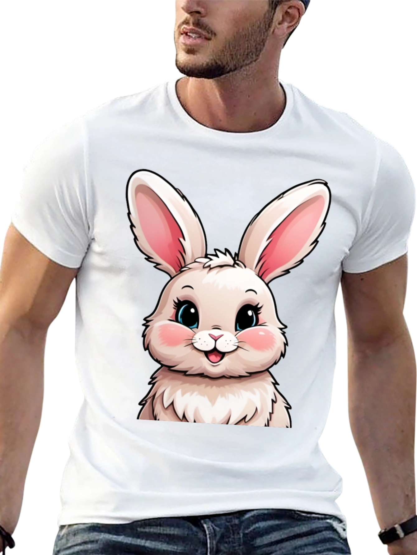 Cute Bunny Graphic Tee - Soft Black Cotton