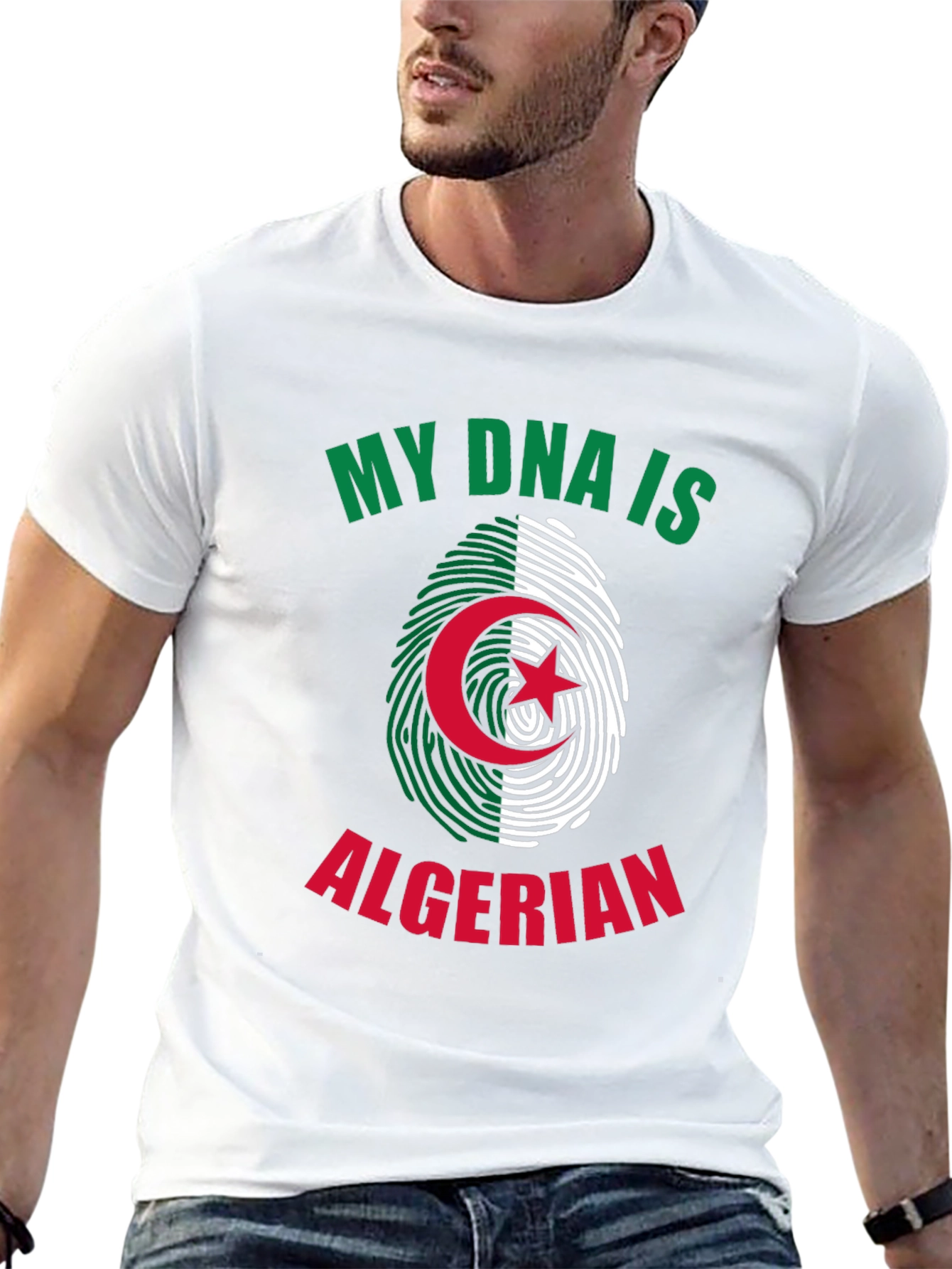 Algerian Pride DNA T-Shirt - Green and White Design