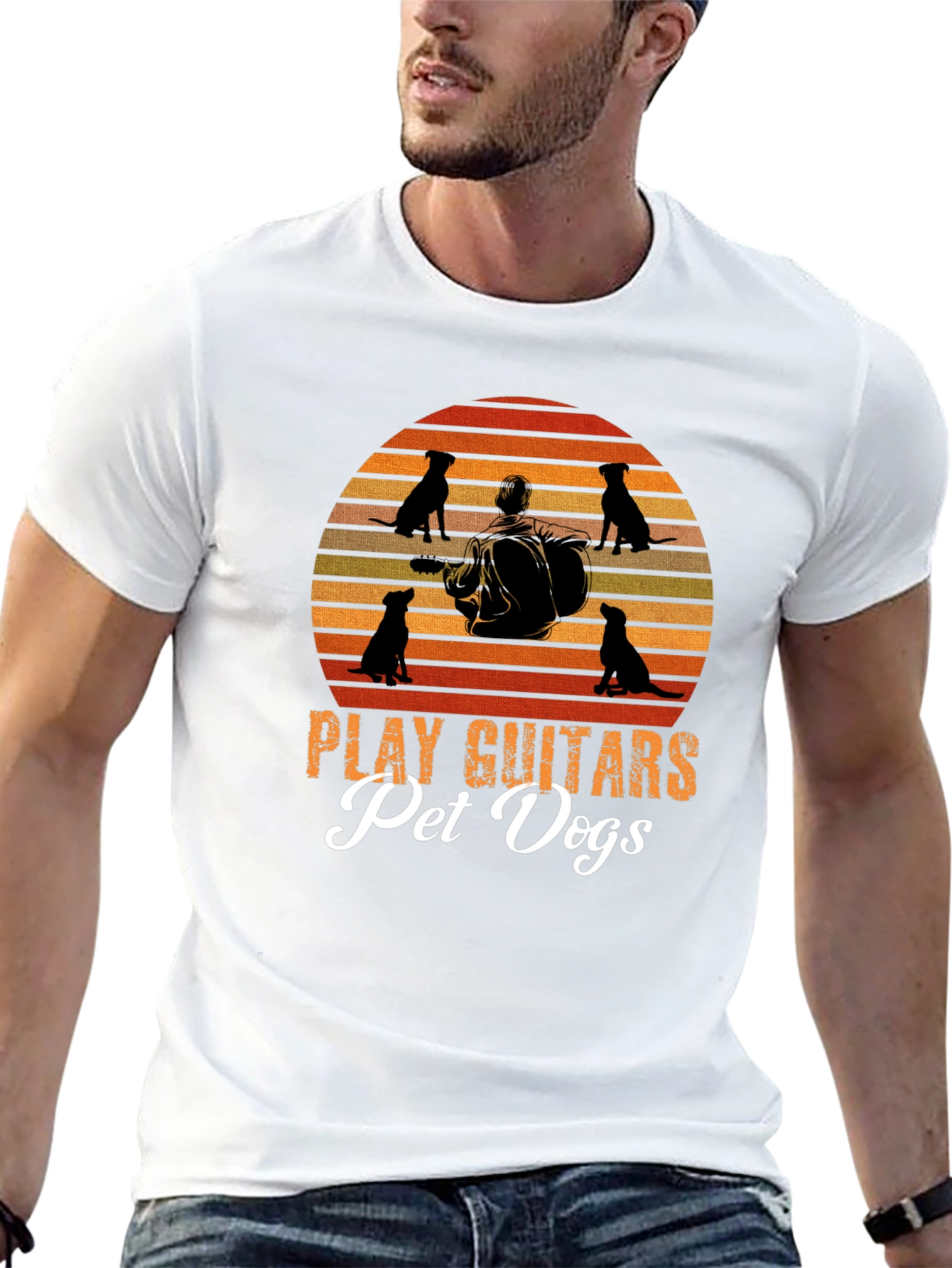 Play Guitars Pet Dogs T-Shirt Black Graphic Tee