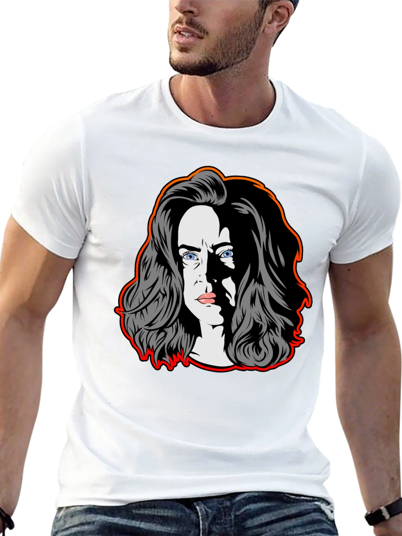Pop Art Woman Graphic Tee - Black Cotton Blend