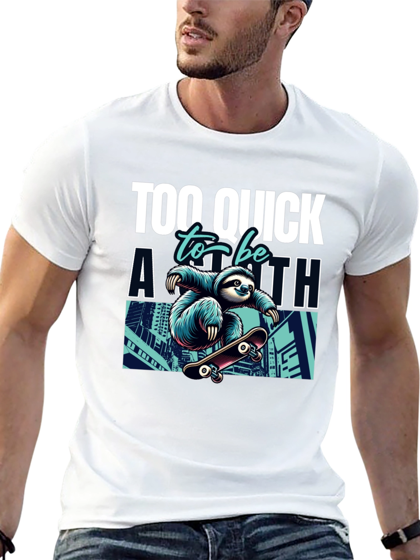 Sloth Skateboard Graphic Tee - Too Quick T-Shirt