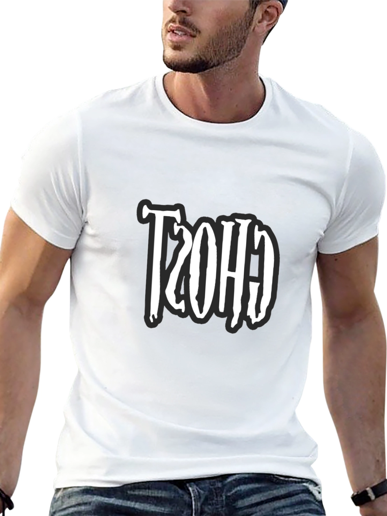 Retro Ghost Design Black T-Shirt