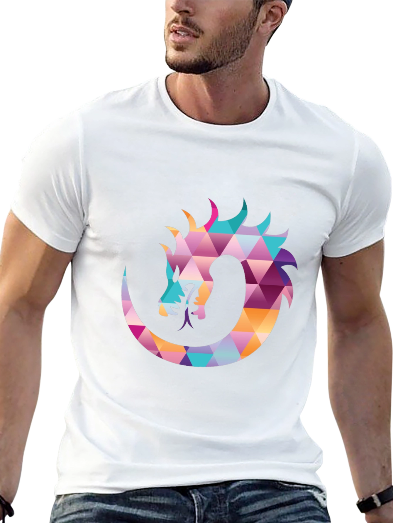 Geometric Dragon Print Black T-Shirt