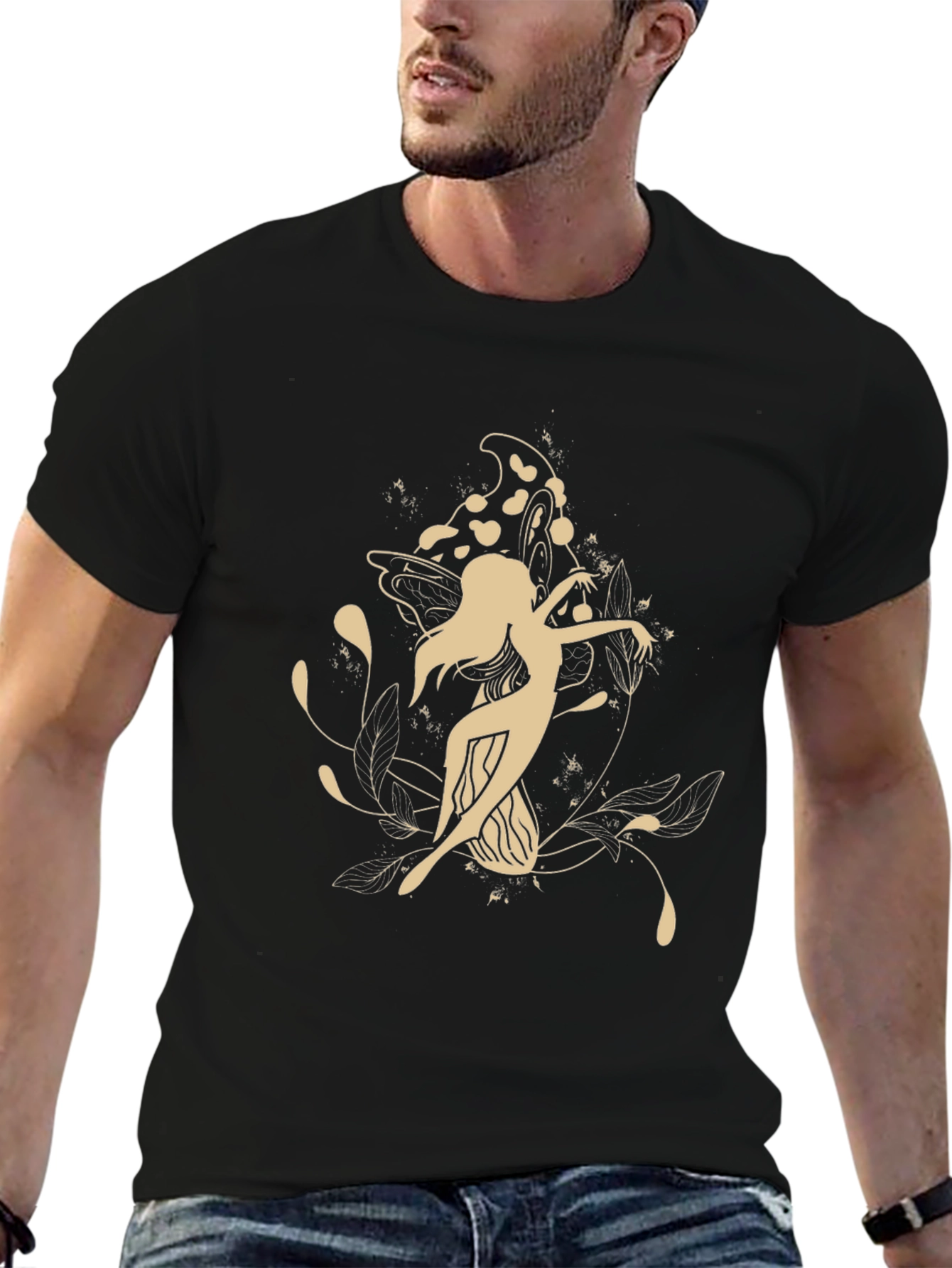 Fairy & Mushroom Graphic Black T-Shirt
