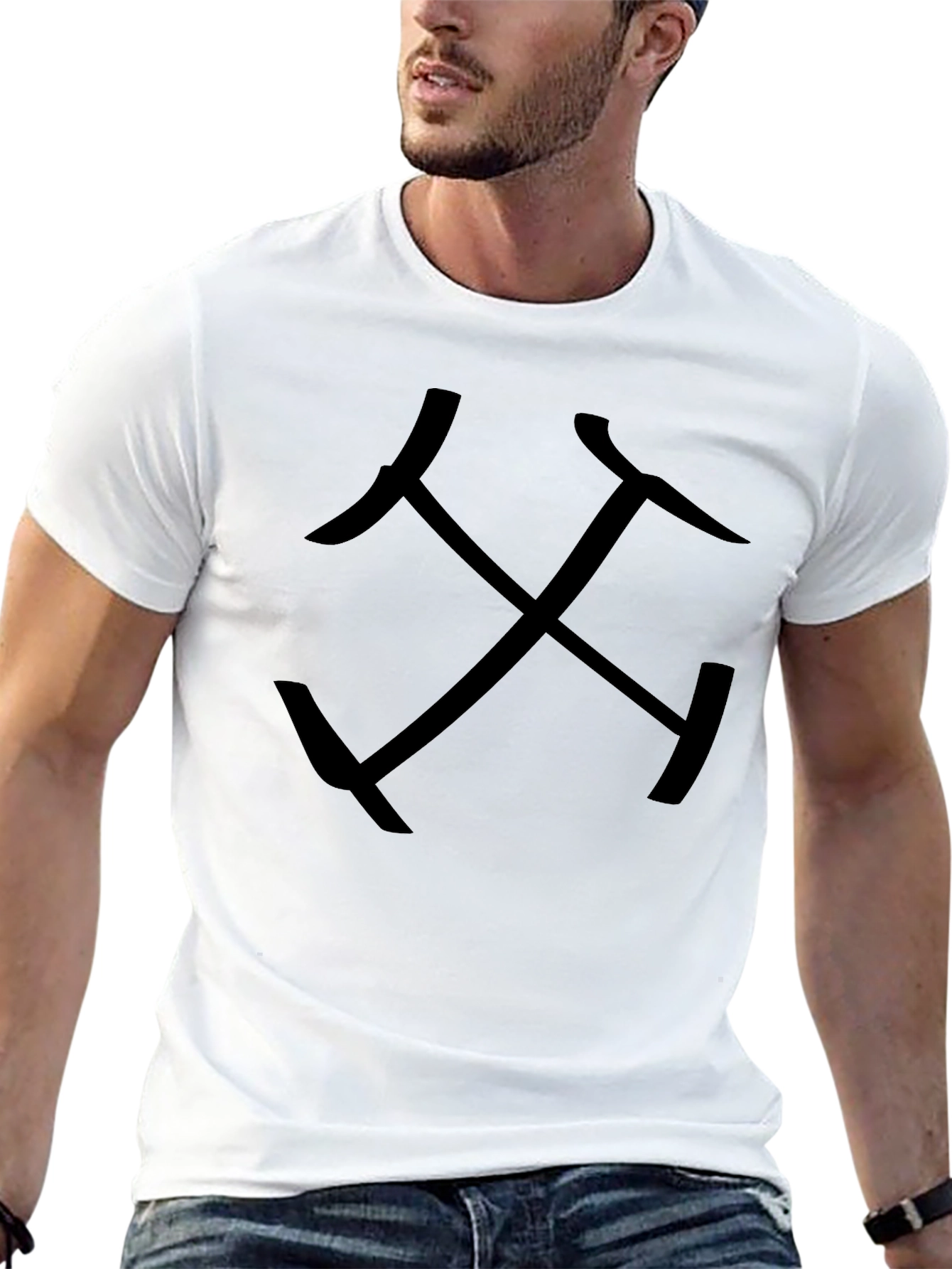 Black T-Shirt with Crossed Axe Design