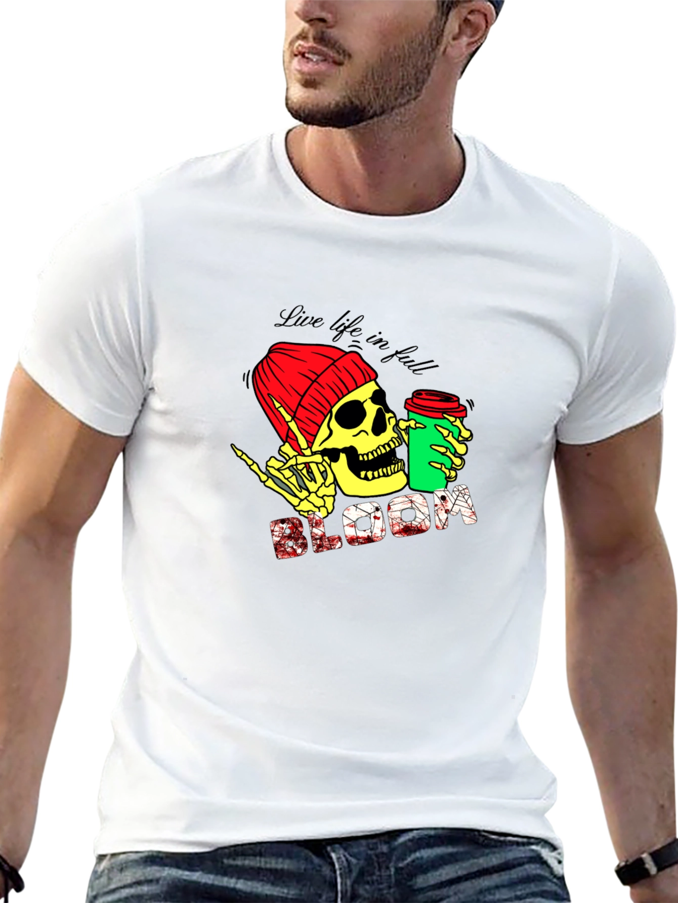 Live Life T-Shirt - Skull with Coffee Graphic Tee