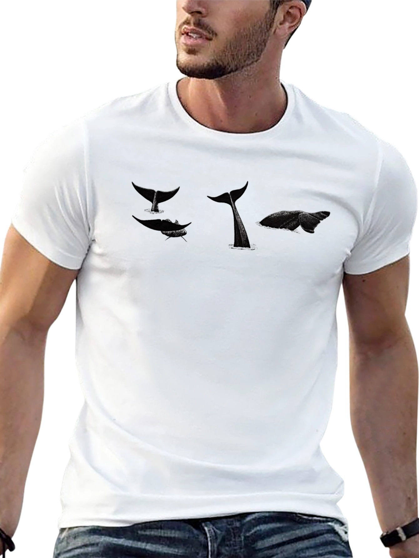 Whale Tail Graphic Tee - Black Cotton Comfort